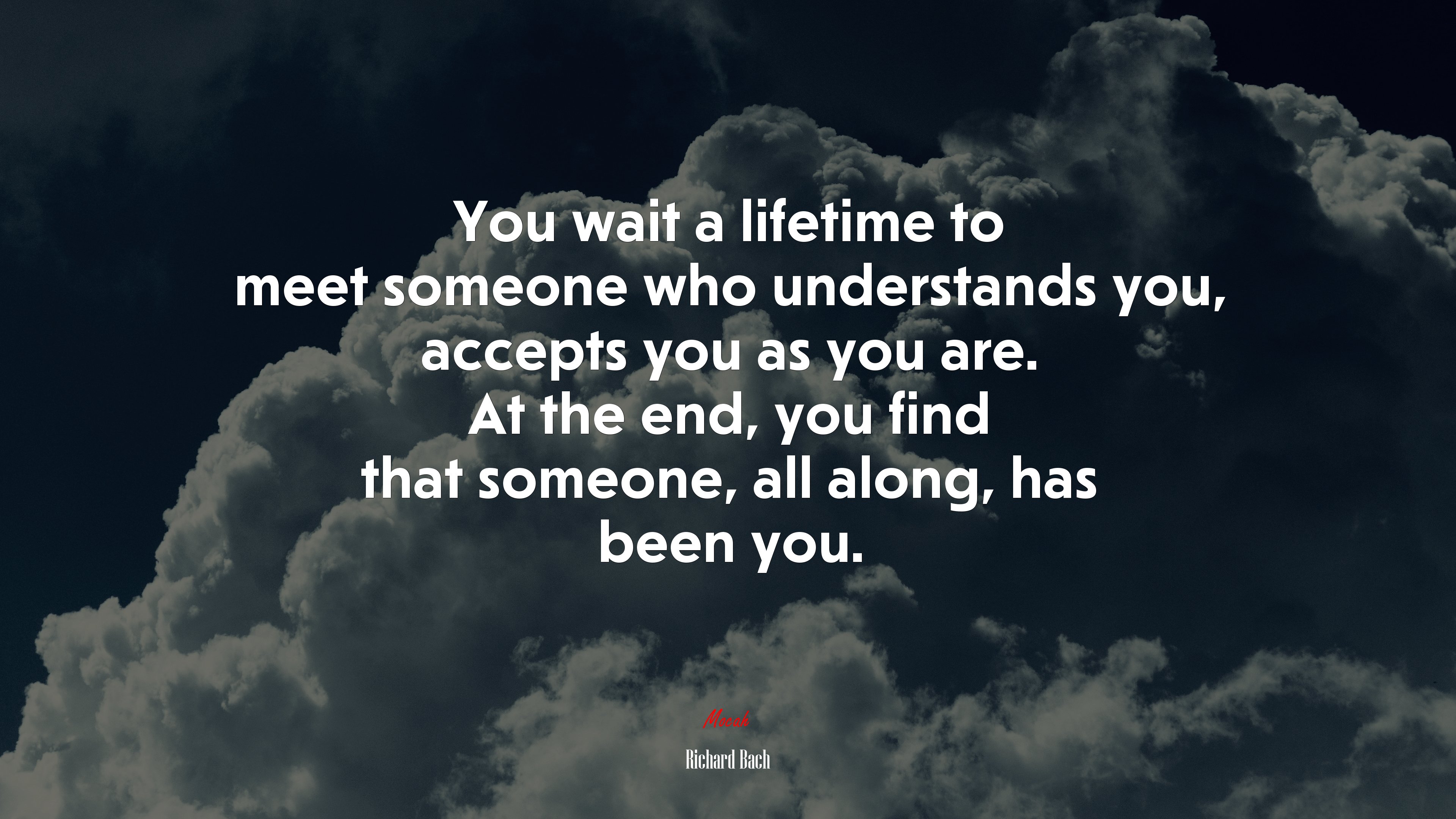 You wait a lifetime to meet someone who understands you, accepts you as you are. At the end, you find that someone, all along, has been you. | Richard Bach quote HD Wallpaper