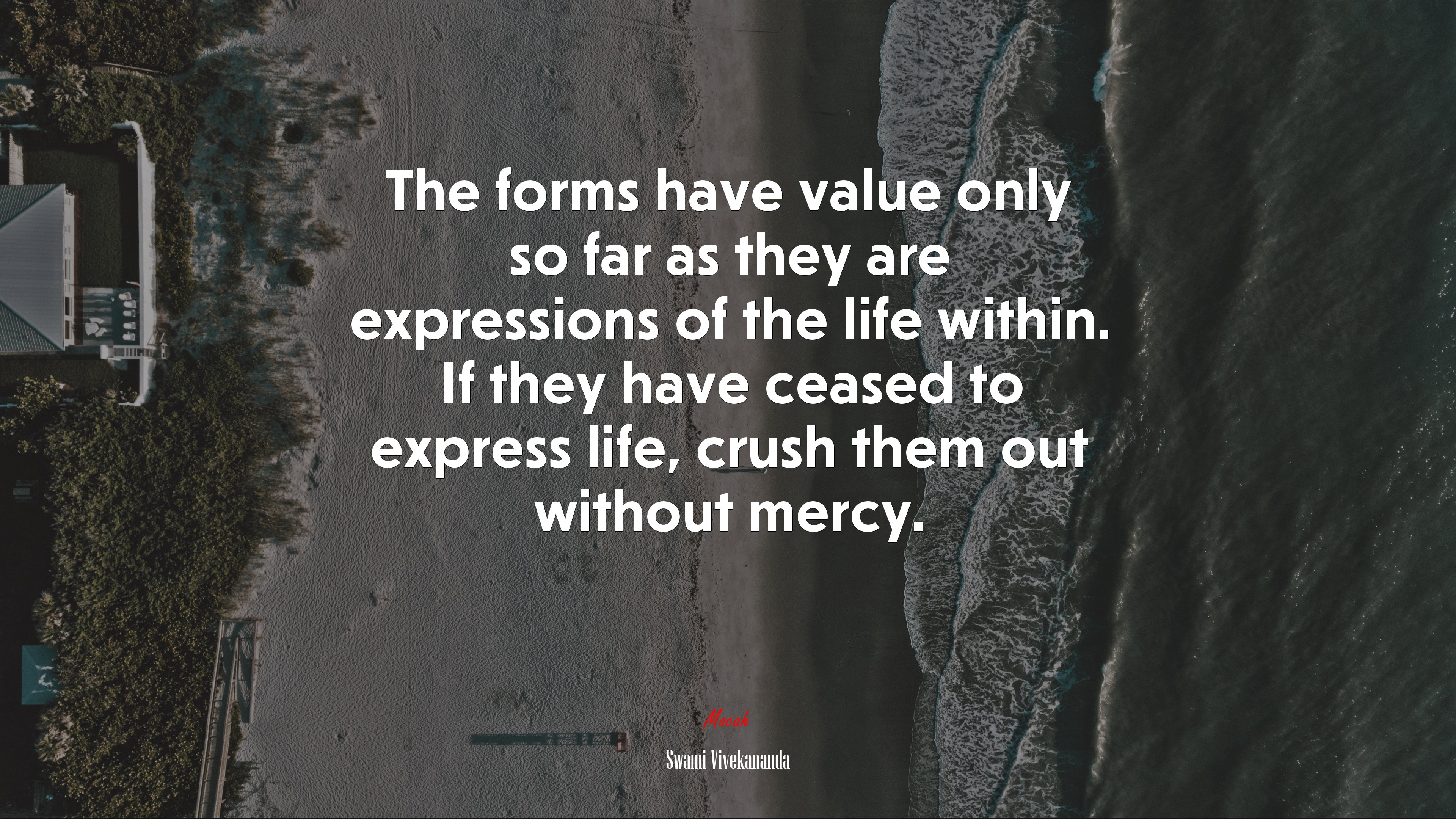 The forms have value only so far as they are expressions of the life within. If they have ceased to express life, crush them out without mercy. | Swami Vivekananda quote HD Wallpaper