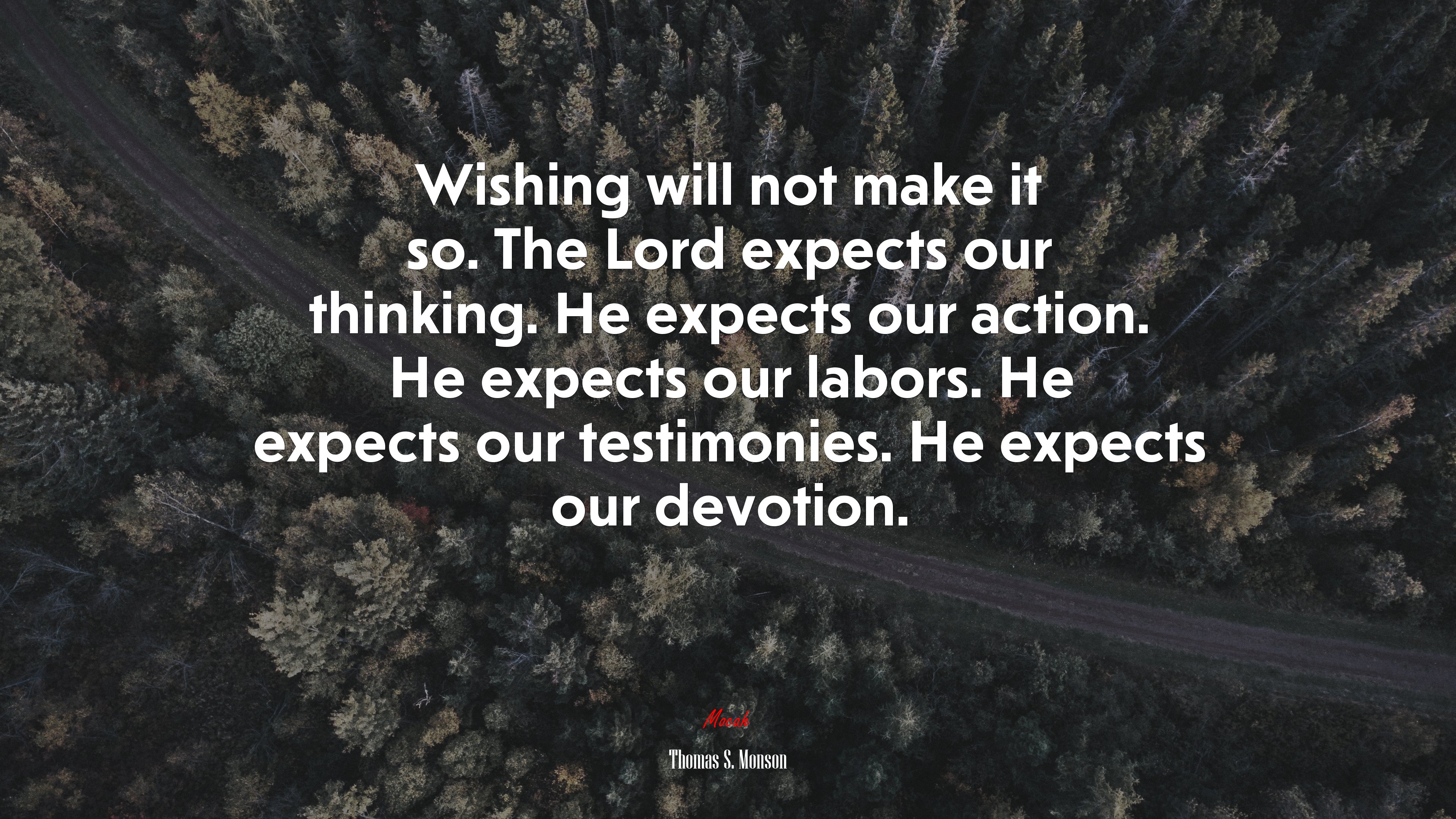 Wishing will not make it so. The Lord expects our thinking. He expects our action. He expects our labors. He expects our testimonies. He expects our devotion. | Thomas S. Monson quote HD Wallpaper