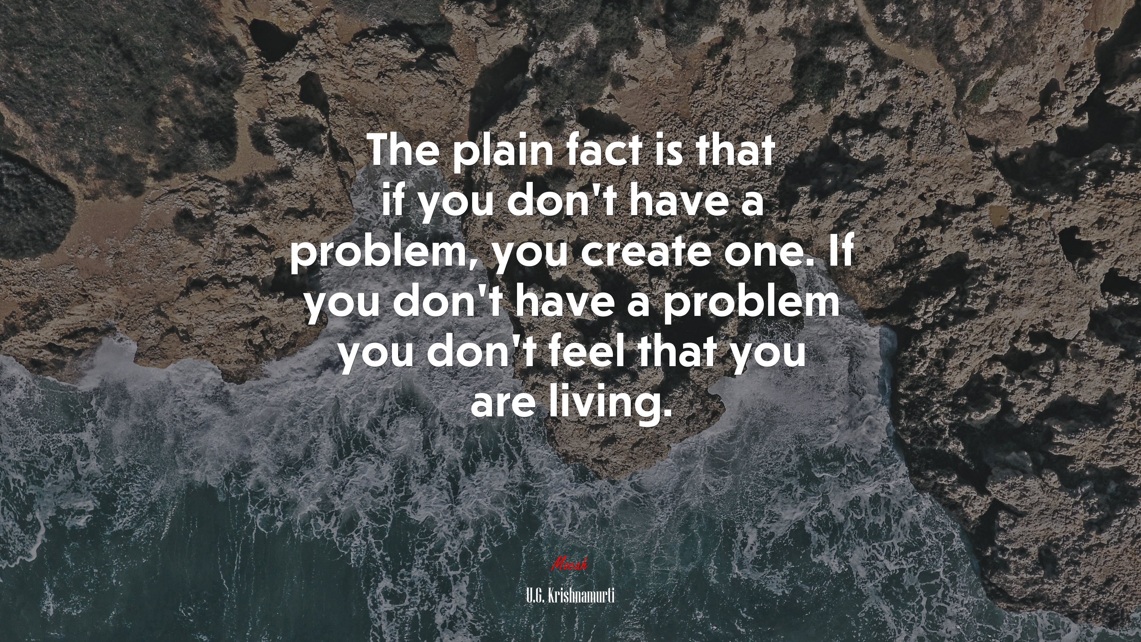 The plain fact is that if you don’t have a problem, you create one. If you don’t have a problem you don’t feel that you are living. | U.G. Krishnamurti quote HD Wallpaper