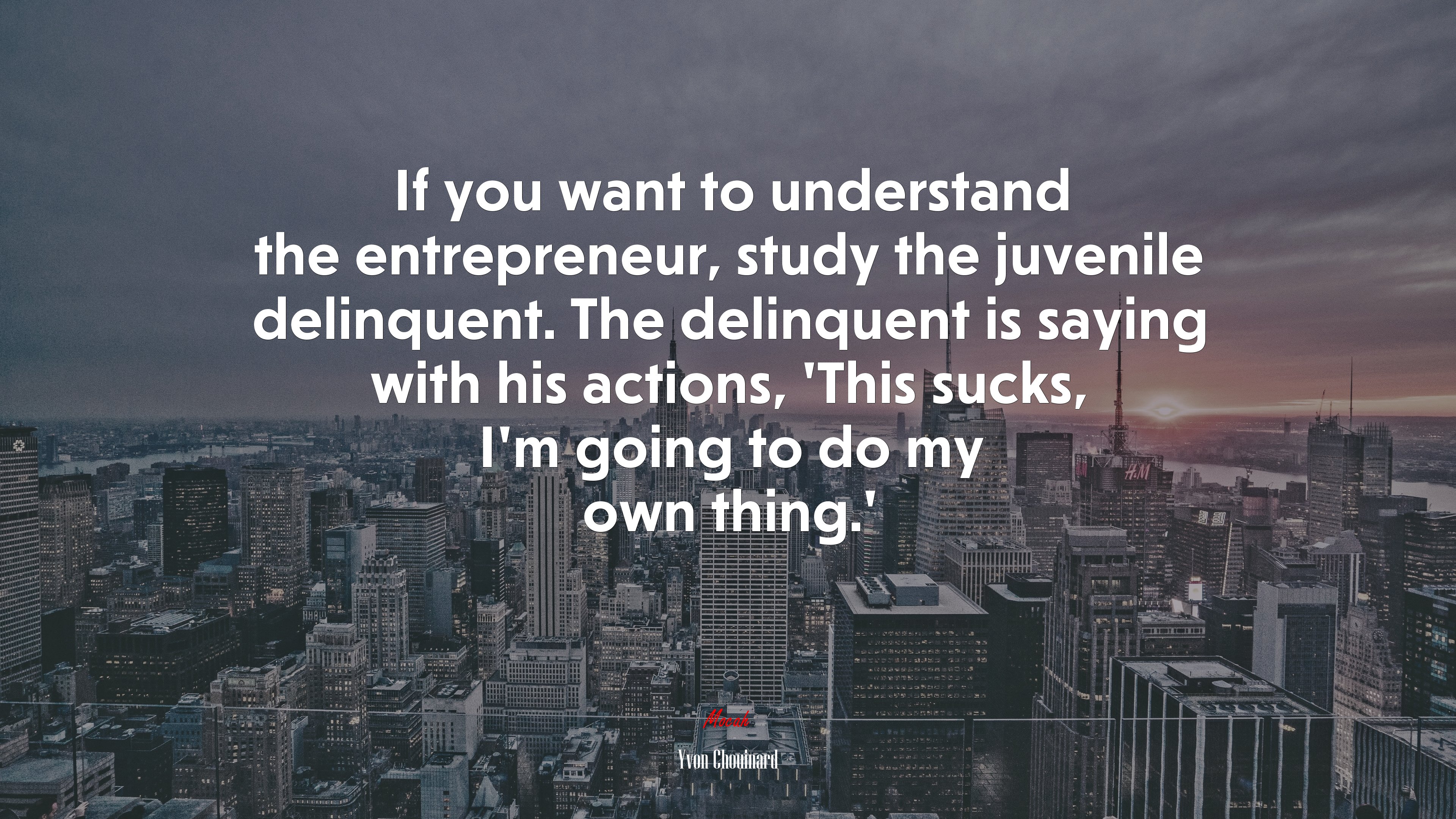 If you want to understand the entrepreneur, study the juvenile delinquent. The delinquent is saying with his actions, ‘This sucks, I’m going to do my own thing.’ | Yvon Chouinard quote HD Wallpaper
