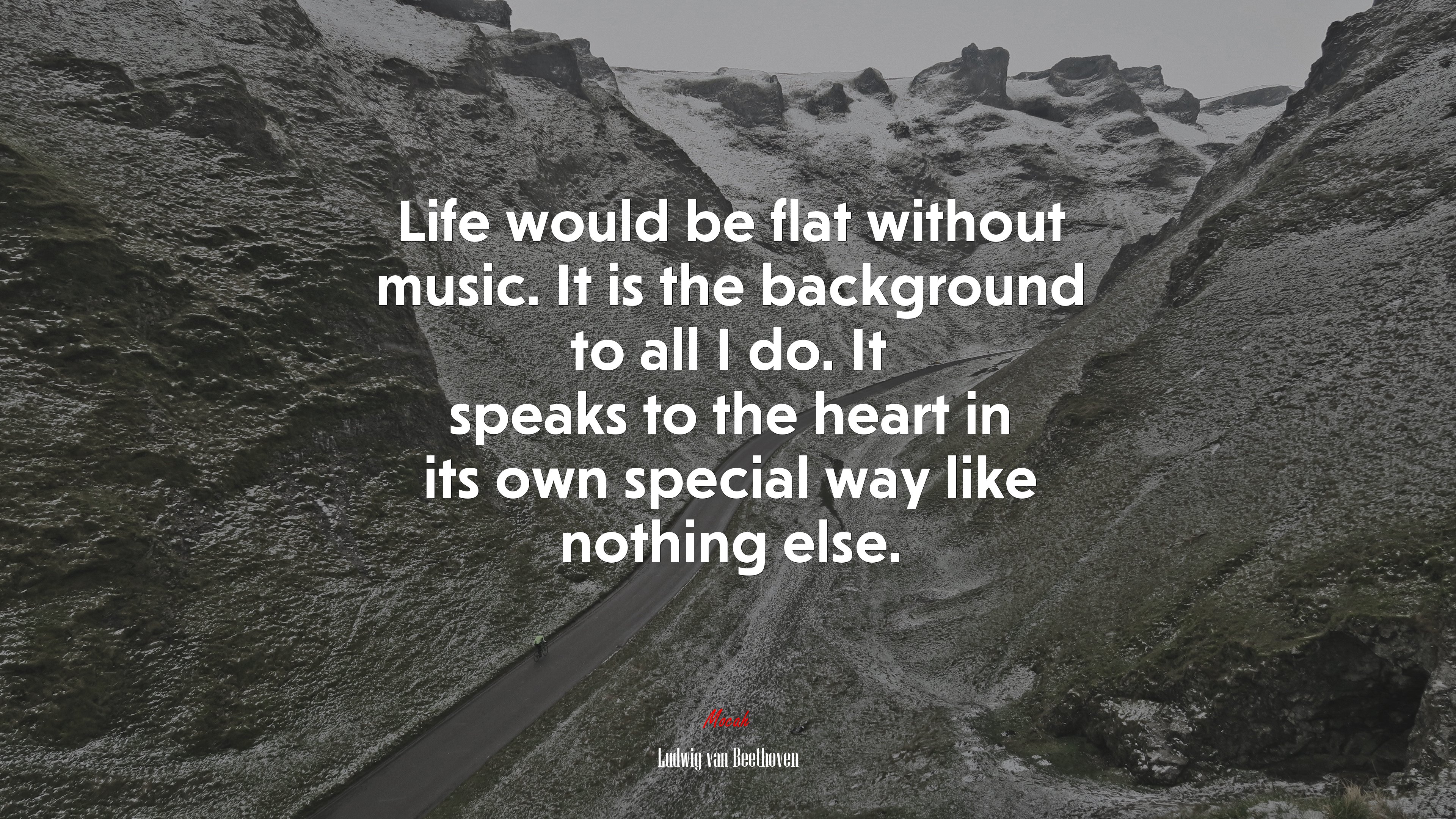 Life would be flat without music. It is the background to all I do. It speaks to the heart in its own special way like nothing else. | Ludwig van Beethoven quote HD Wallpaper