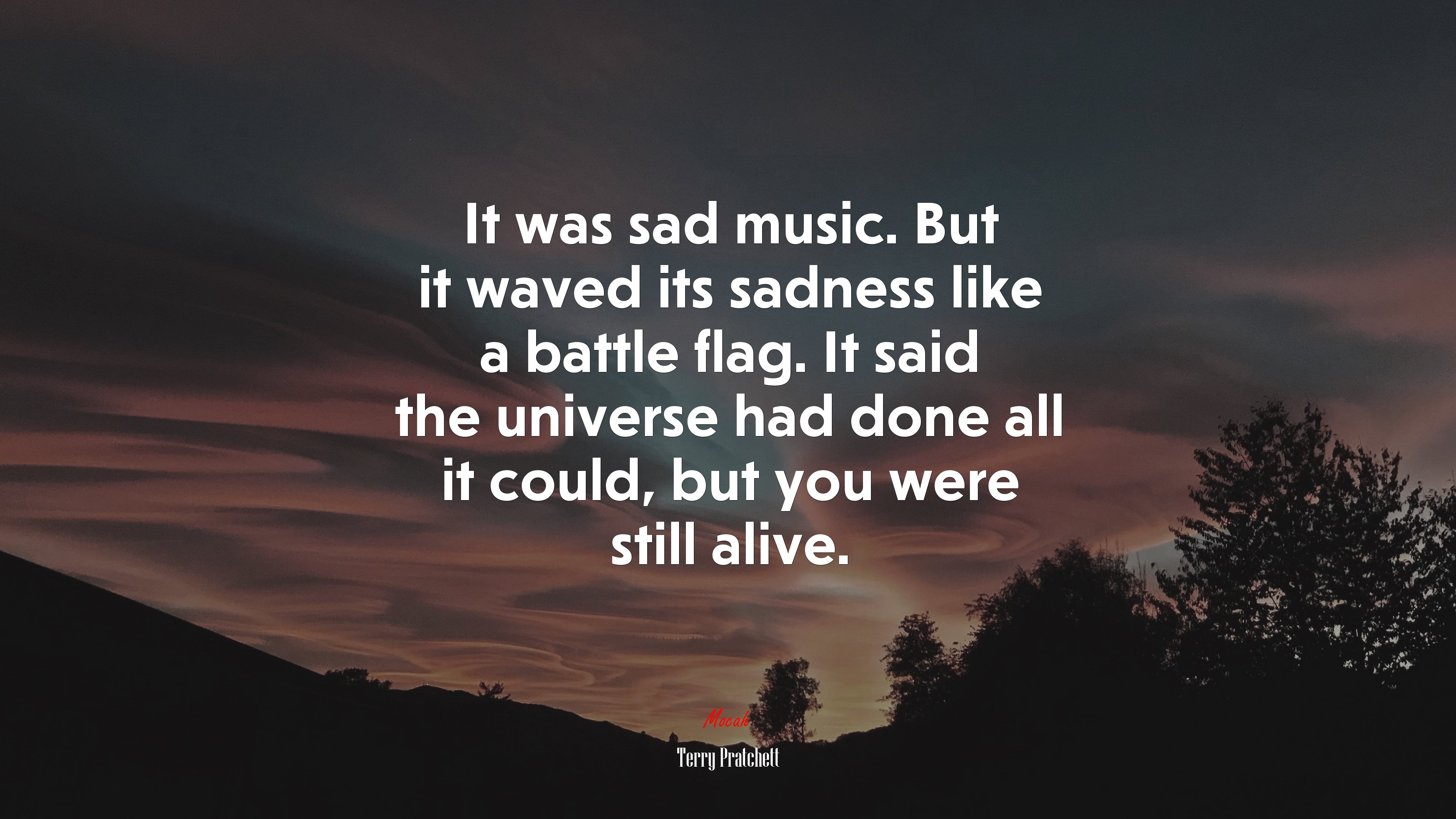 It was sad music. But it waved its sadness like a battle flag. It said the universe had done all it could, but you were still alive. | Terry Pratchett quote HD Wallpaper