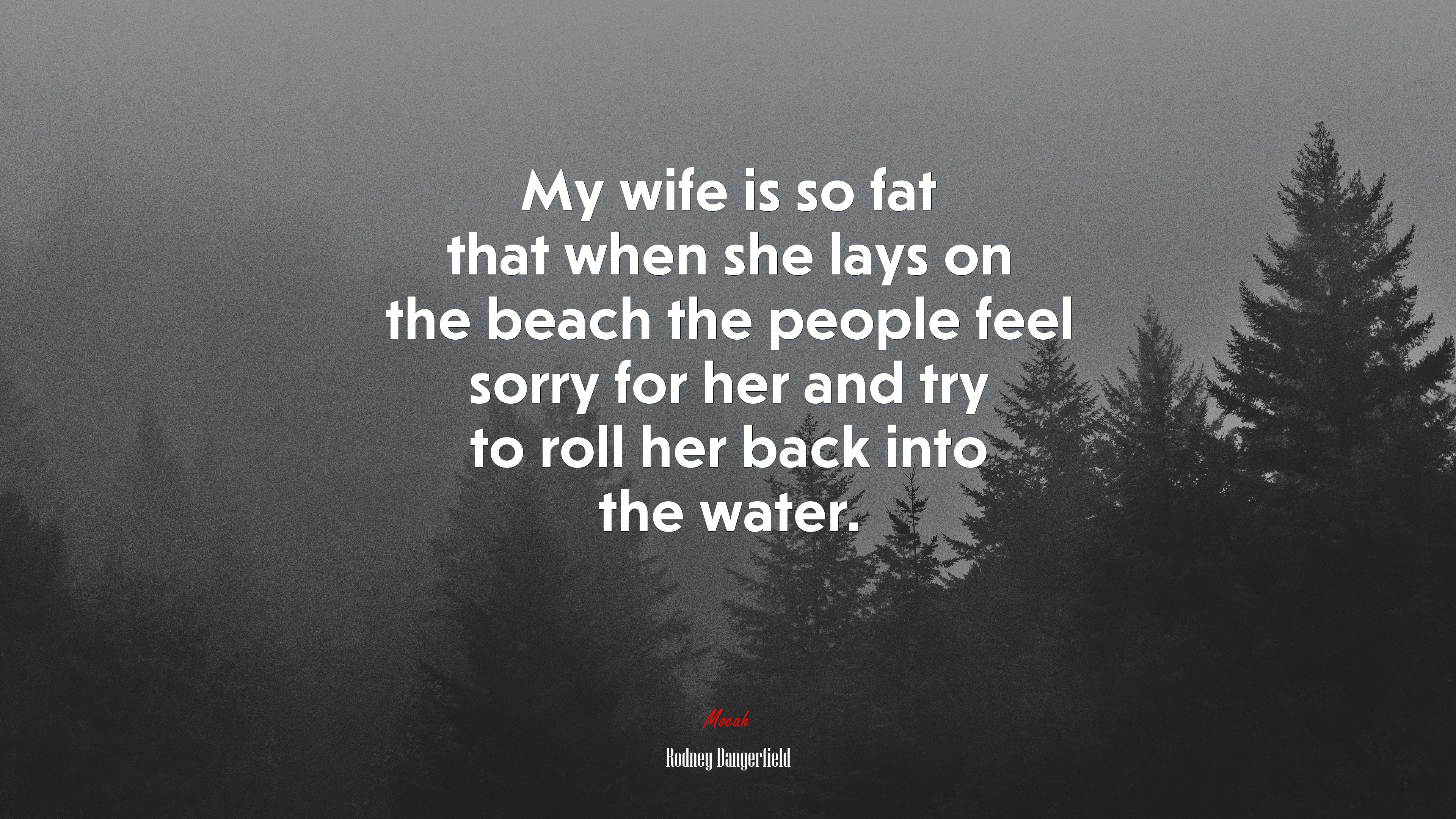 My wife is so fat that when she lays on the beach the people feel sorry for her and try to roll her back into the water. | Rodney Dangerfield quote HD Wallpaper