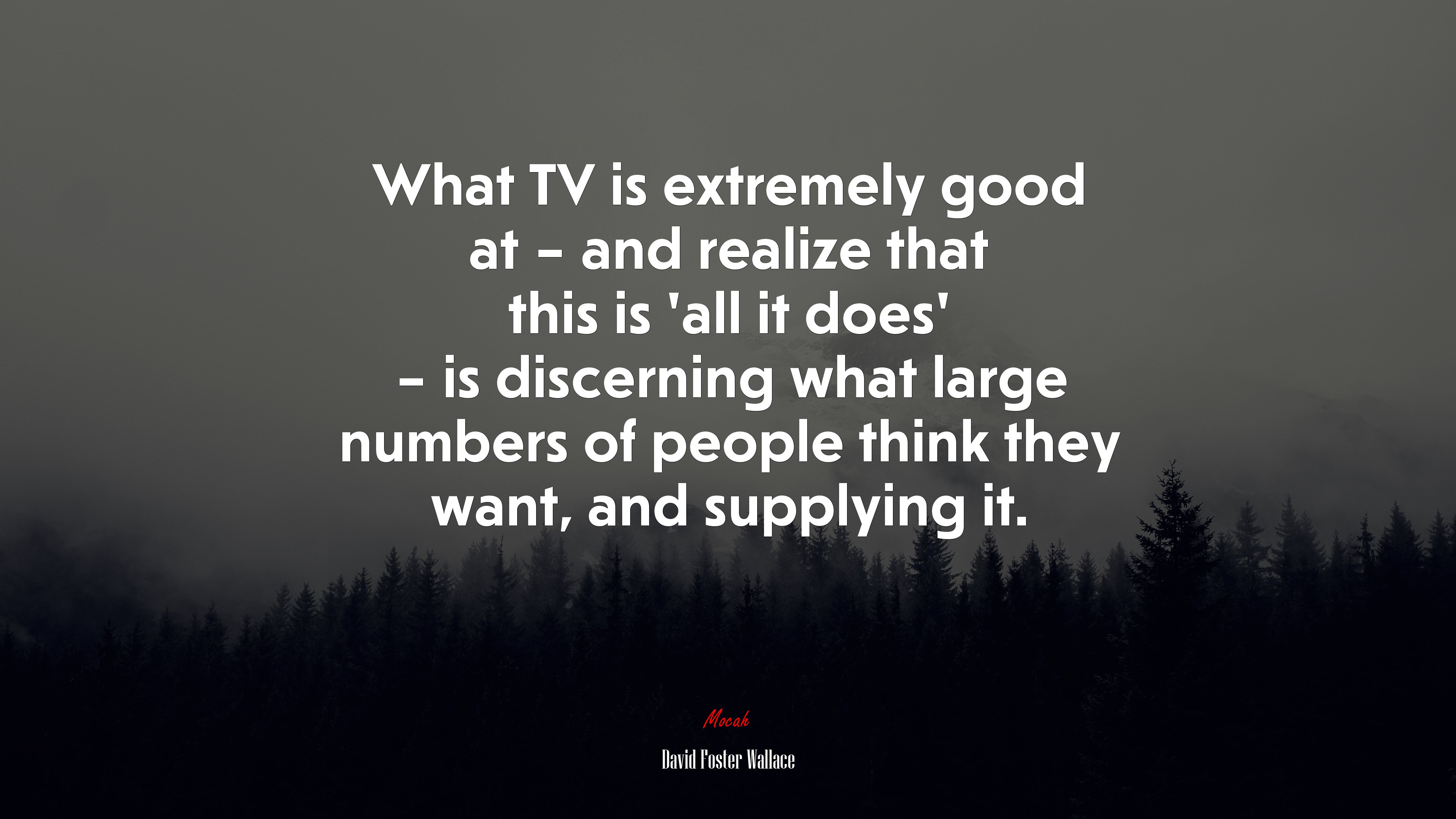 What TV is extremely good at – and realize that this is ‘all it does’ – is discerning what large numbers of people think they want, and supplying it. | David Foster Wallace quote HD Wallpaper