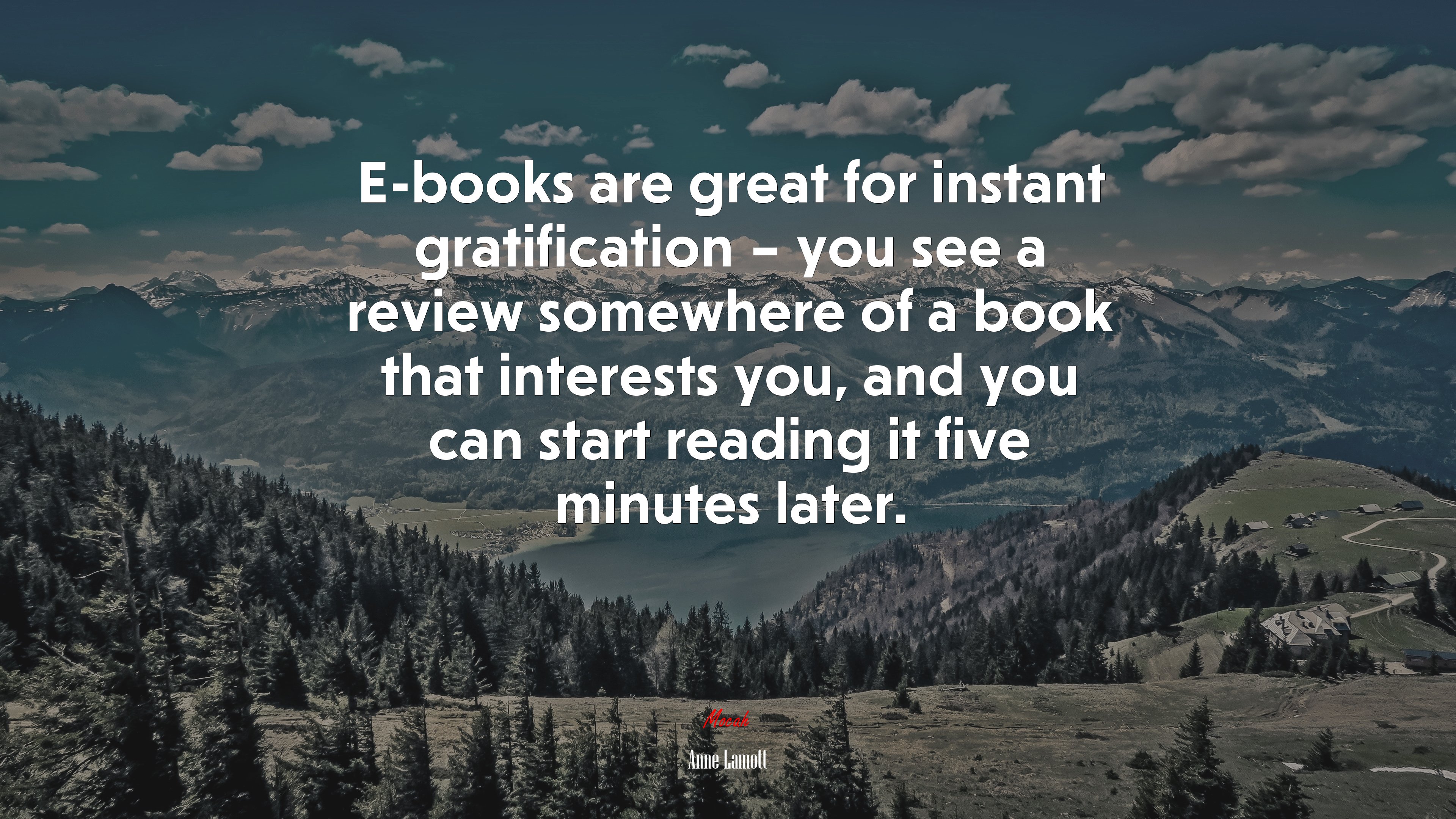 E-books are great for instant gratification – you see a review somewhere of a book that interests you, and you can start reading it five minutes later. | Anne Lamott quote HD Wallpaper