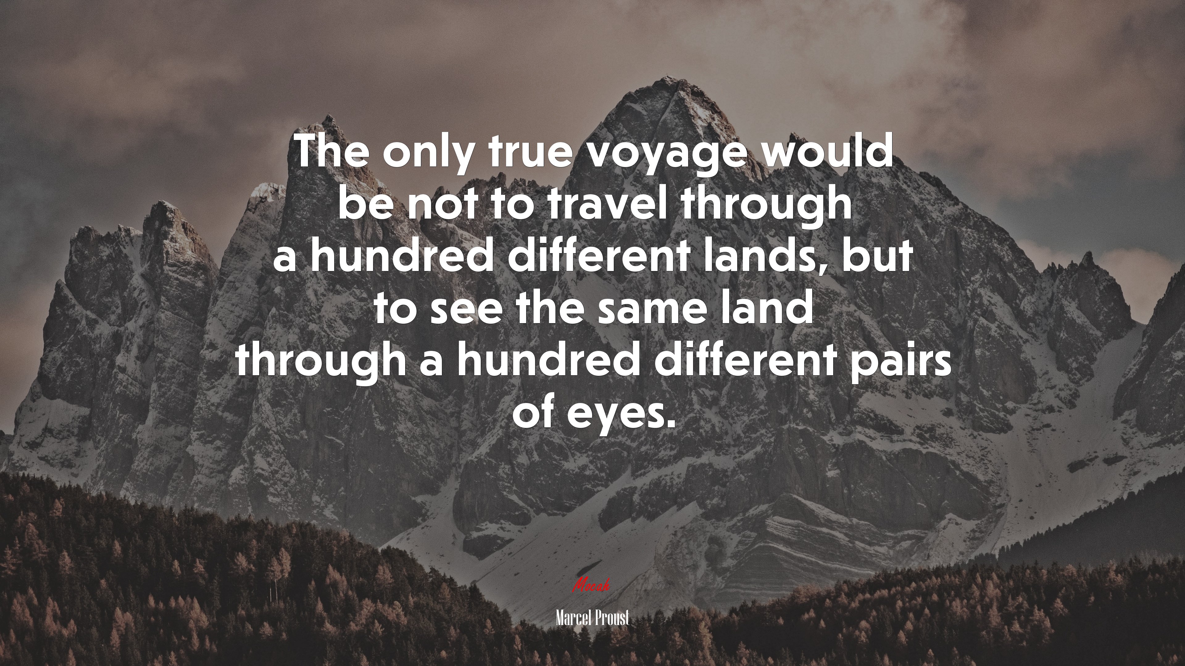 The only true voyage would be not to travel through a hundred different lands, but to see the same land through a hundred different pairs of eyes. | Marcel Proust quote HD Wallpaper