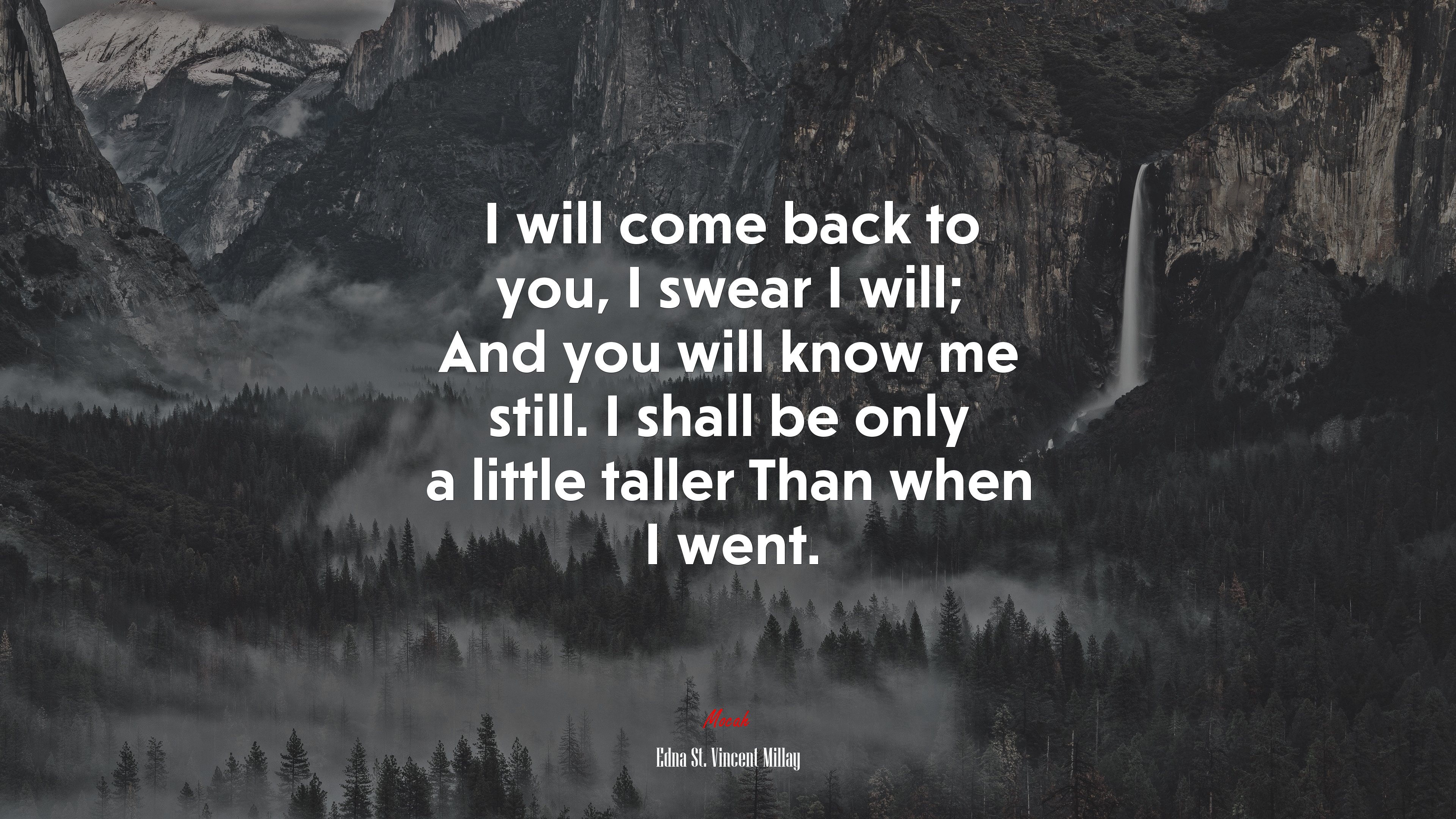 I will come back to you, I swear I will; And you will know me still. I shall be only a little taller Than when I went. | Edna St. Vincent Millay quote HD Wallpaper