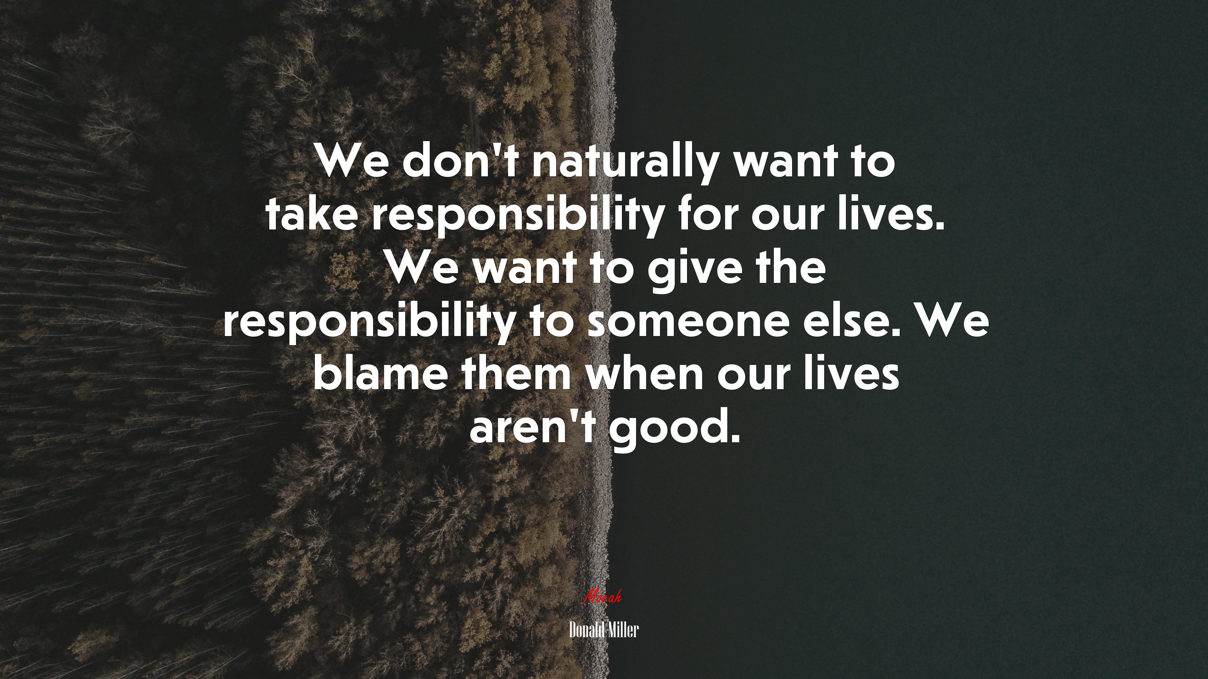 We don’t naturally want to take responsibility for our lives. We want to give the responsibility to someone else. We blame them when our lives aren’t good. | Donald Miller quote HD Wallpaper
