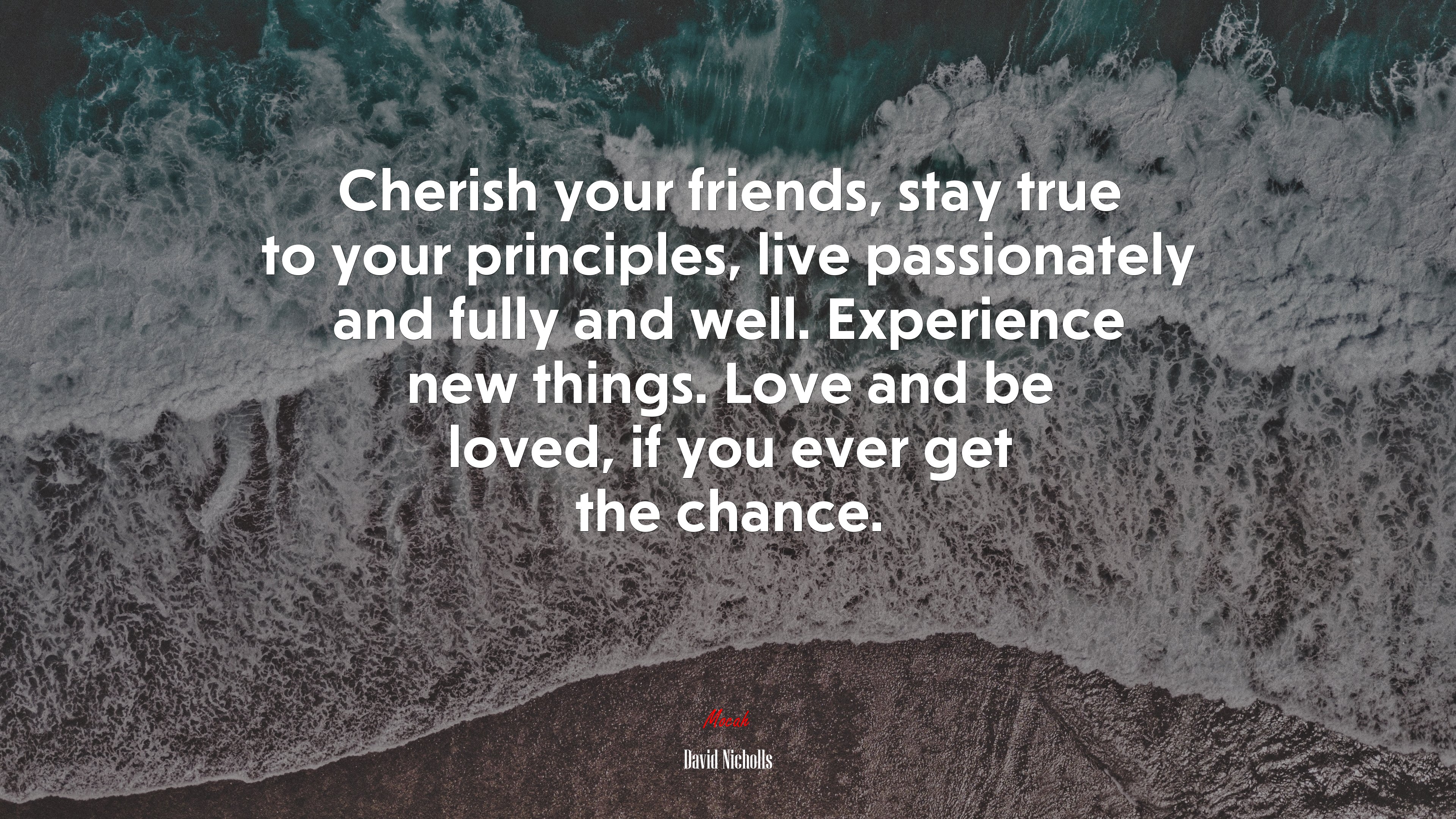 Cherish your friends, stay true to your principles, live passionately and fully and well. Experience new things. Love and be loved, if you ever get the chance. | David Nicholls quote HD Wallpaper