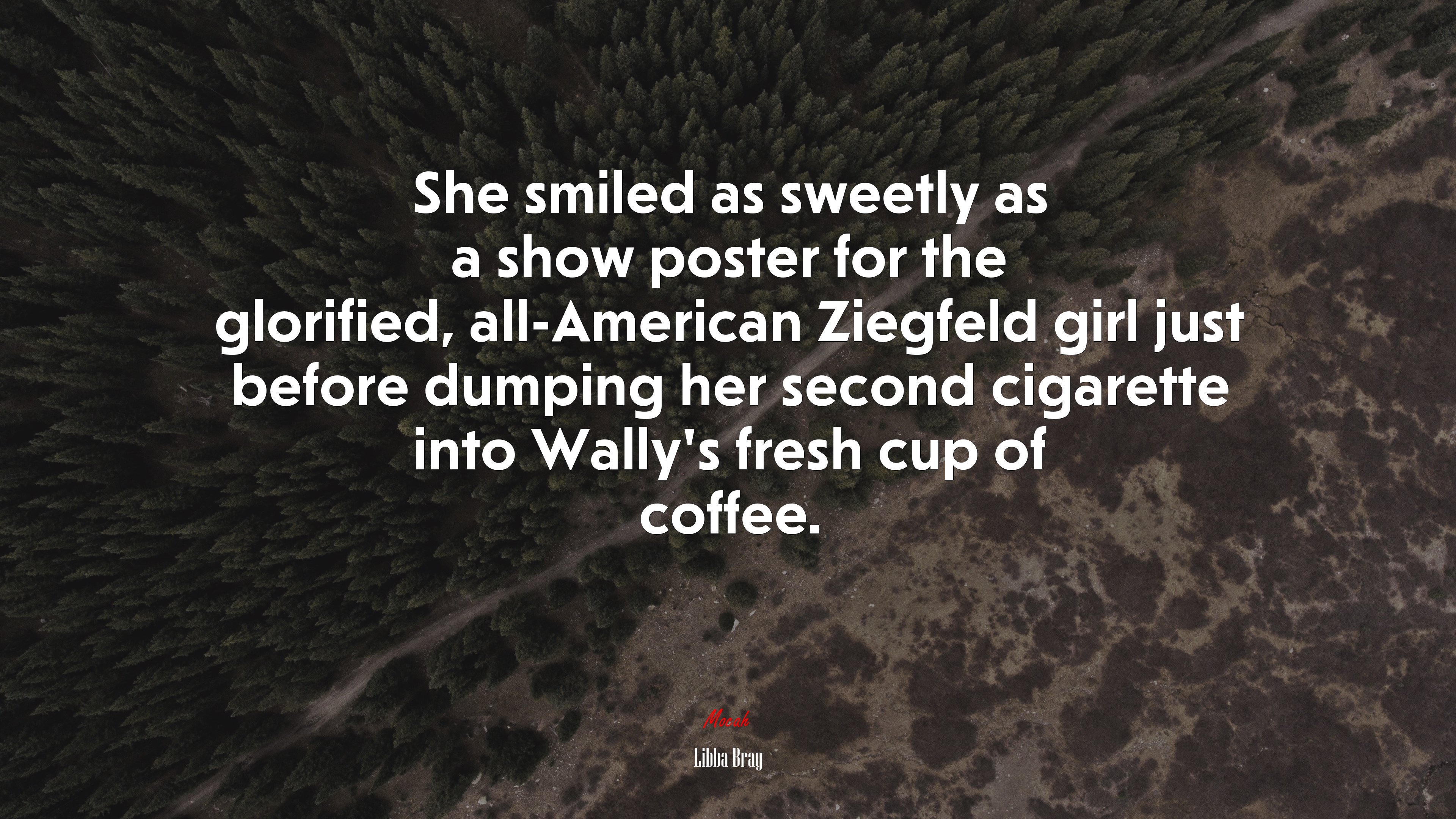 She smiled as sweetly as a show poster for the glorified, all-American Ziegfeld girl just before dumping her second cigarette into Wally’s fresh cup of coffee. | Libba Bray quote HD Wallpaper