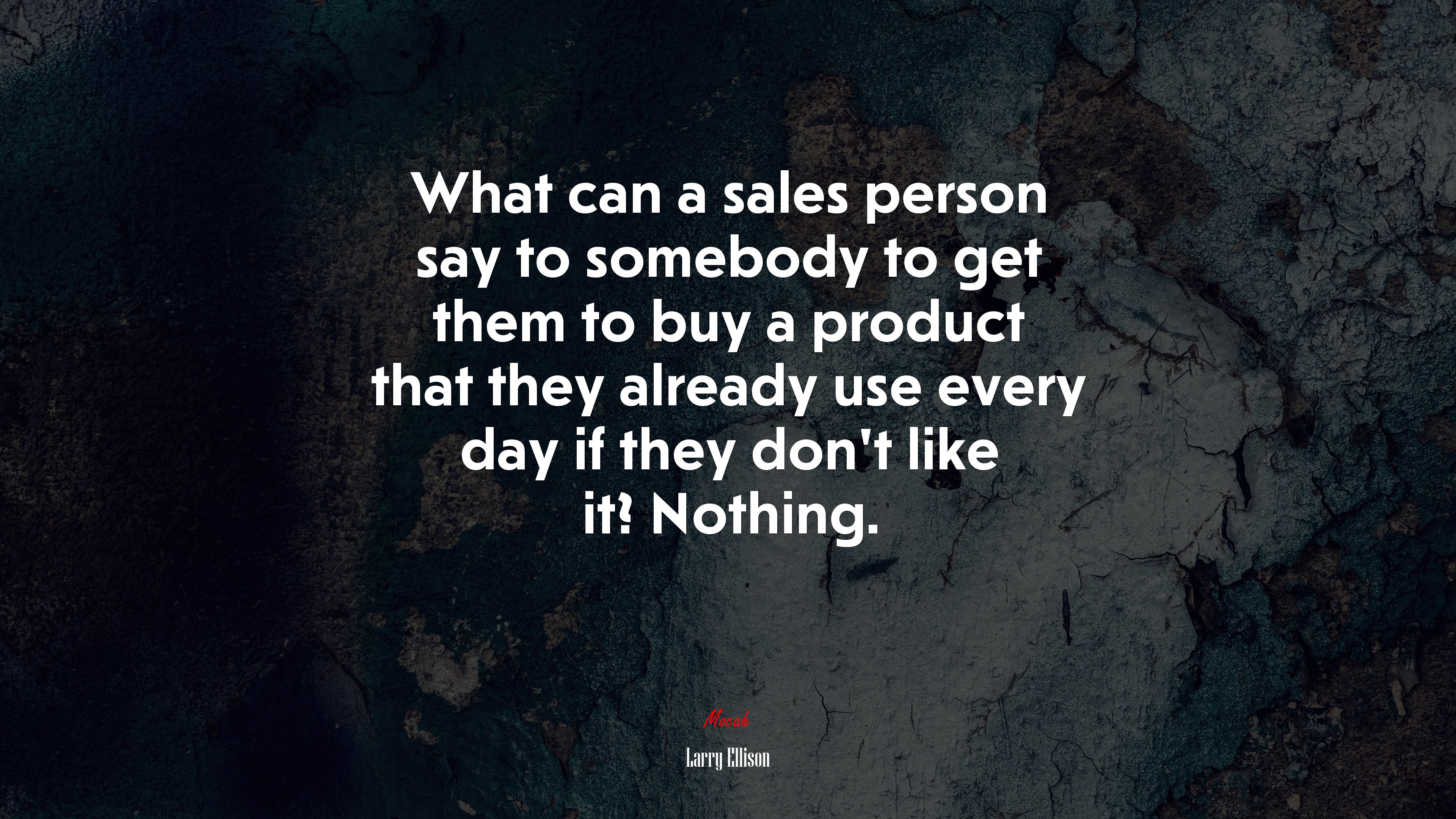 What can a sales person say to somebody to get them to buy a product that they already use every day if they don’t like it? Nothing. | Larry Ellison quote HD Wallpaper