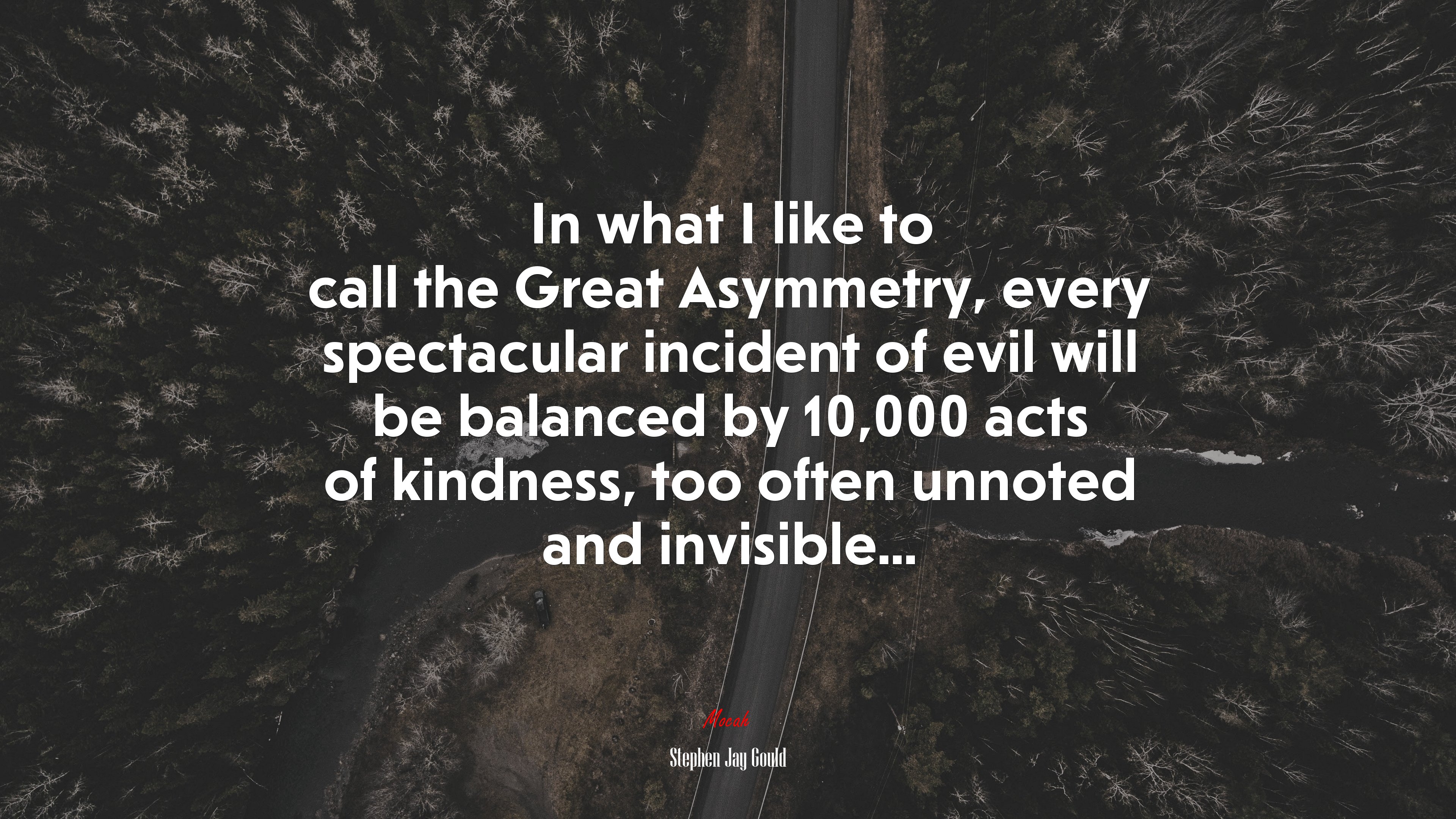 In what I like to call the Great Asymmetry, every spectacular incident of evil will be balanced by 10,000 acts of kindness, too often unnoted and invisible... | Stephen Jay Gould quote HD Wallpaper