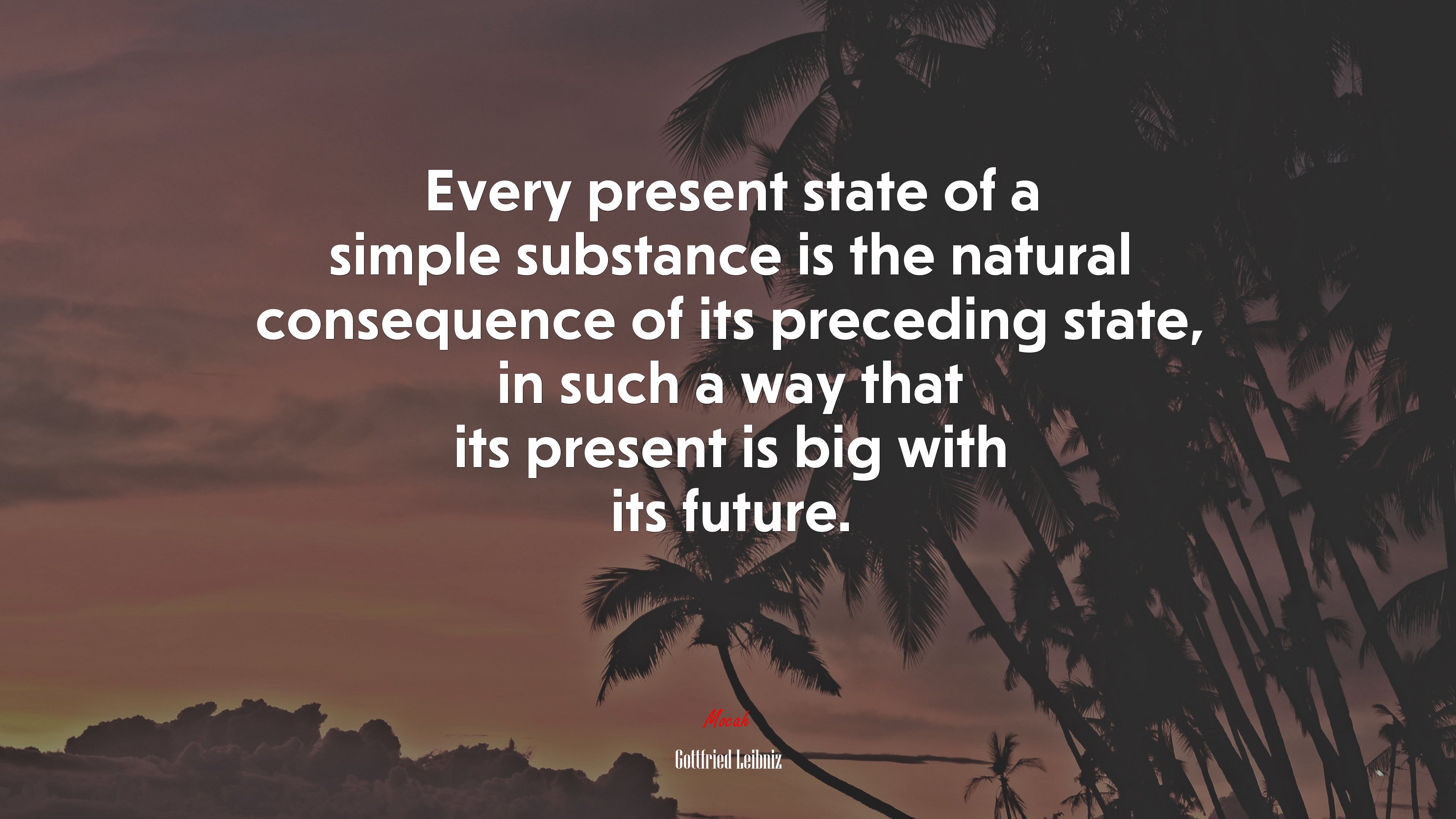 Every present state of a simple substance is the natural consequence of its preceding state, in such a way that its present is big with its future. | Gottfried Leibniz quote HD Wallpaper