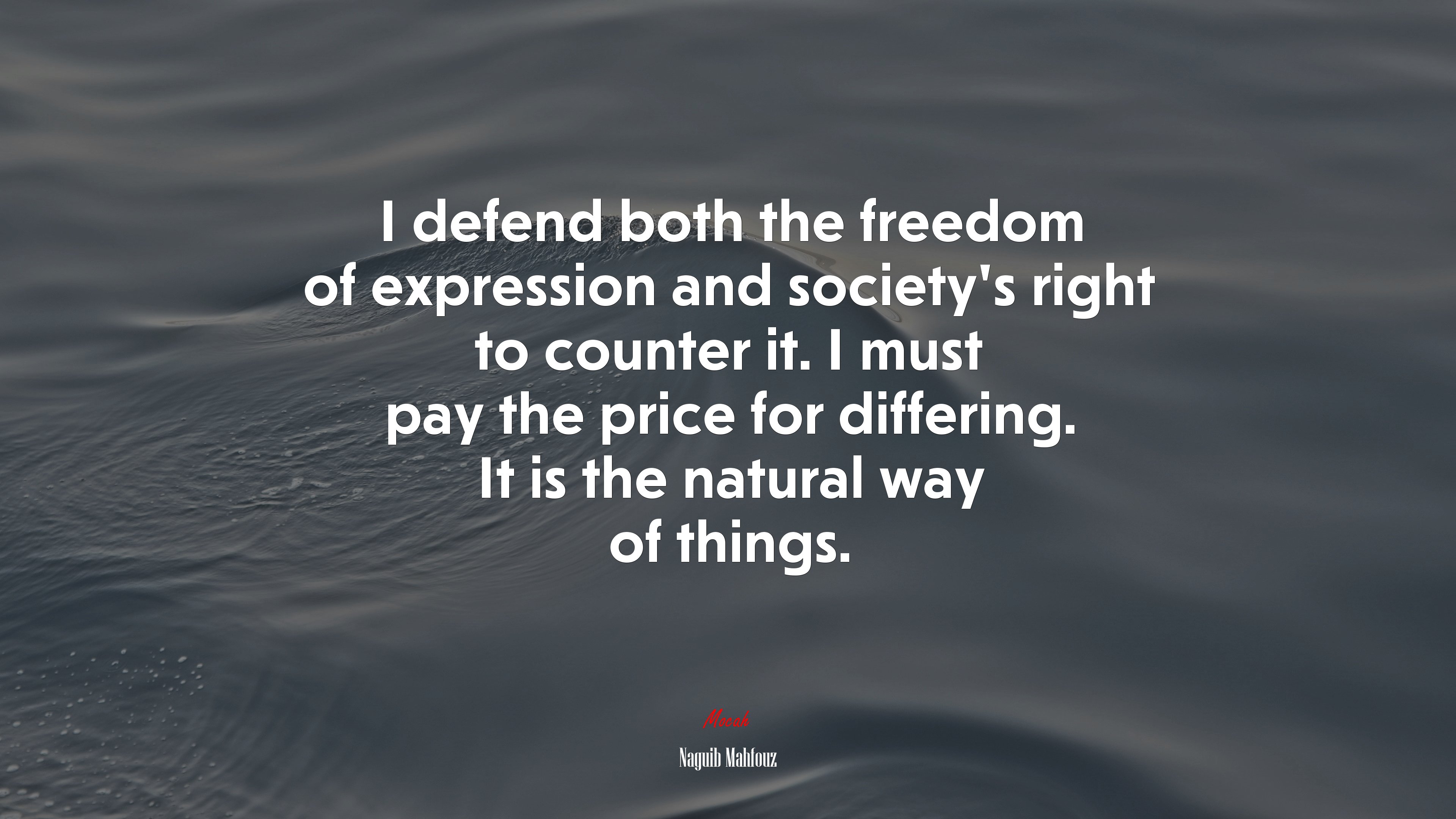 I defend both the freedom of expression and society’s right to counter it. I must pay the price for differing. It is the natural way of things. | Naguib Mahfouz quote HD Wallpaper