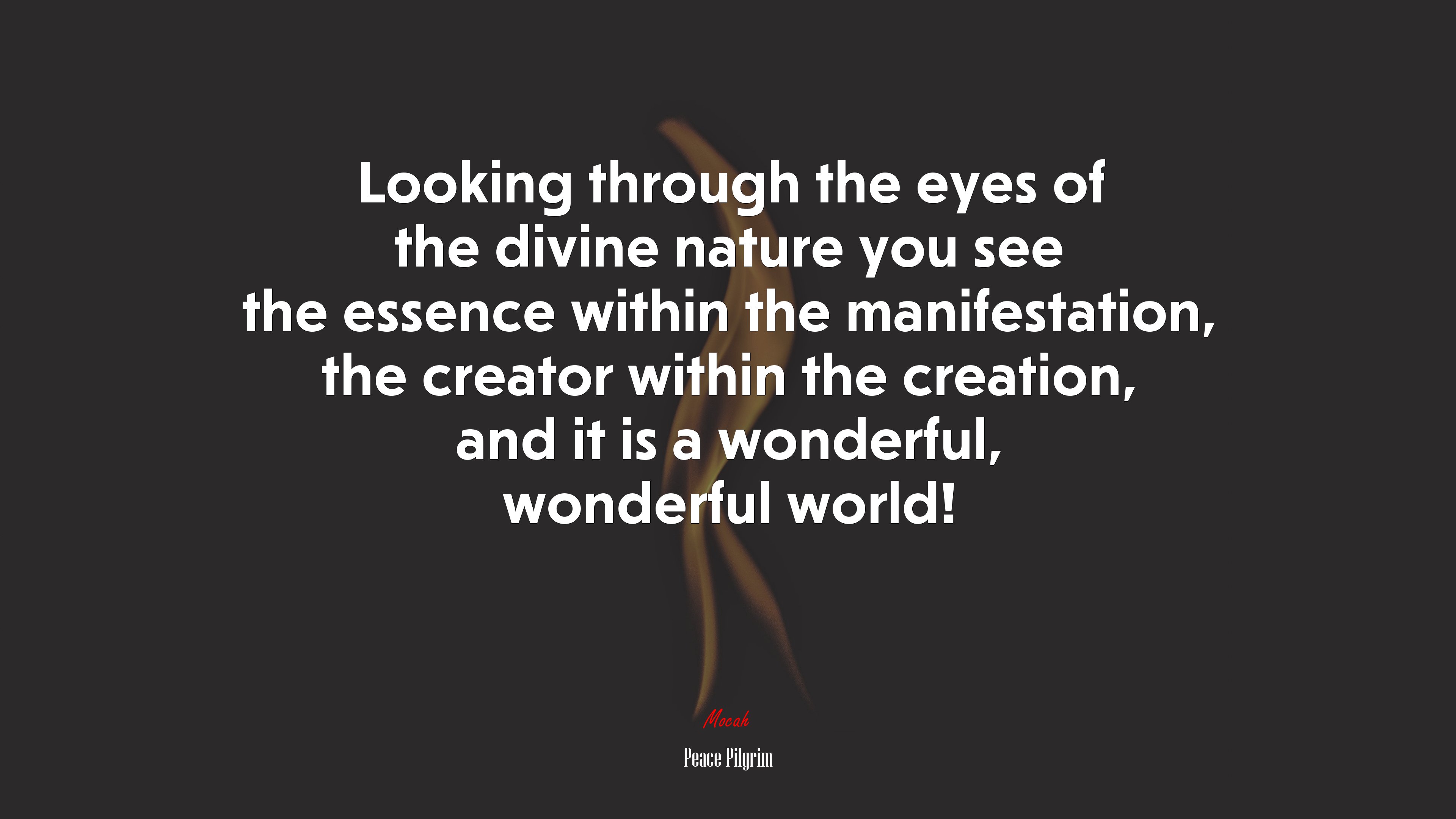 Looking through the eyes of the divine nature you see the essence within the manifestation, the creator within the creation, and it is a wonderful, wonderful world! | Peace Pilgrim quote HD Wallpaper