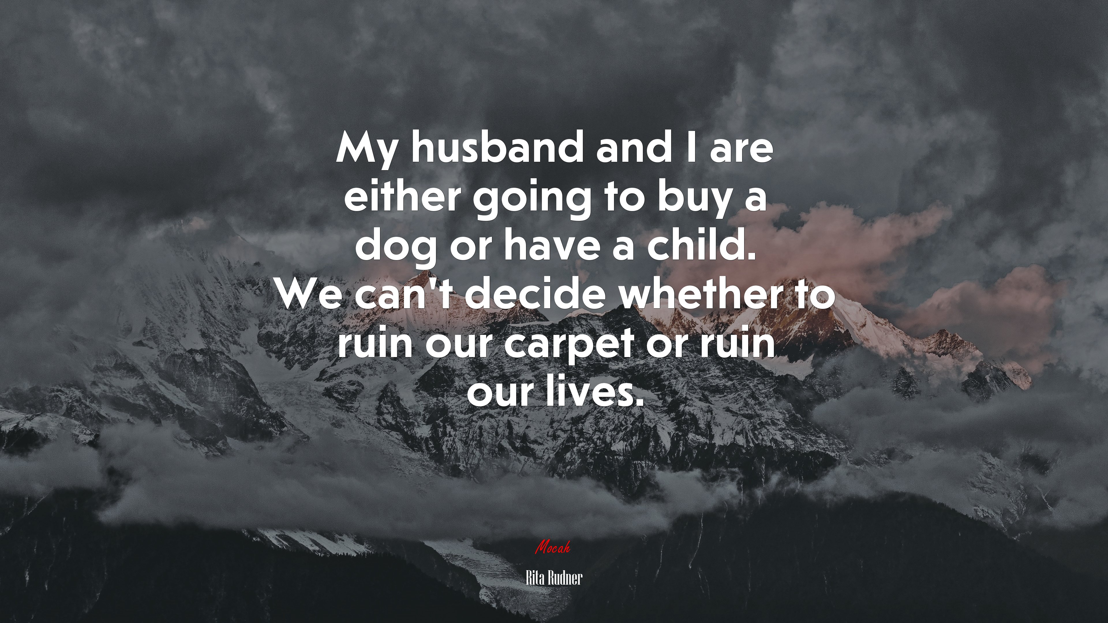 My husband and I are either going to buy a dog or have a child. We can’t decide whether to ruin our carpet or ruin our lives. | Rita Rudner quote HD Wallpaper