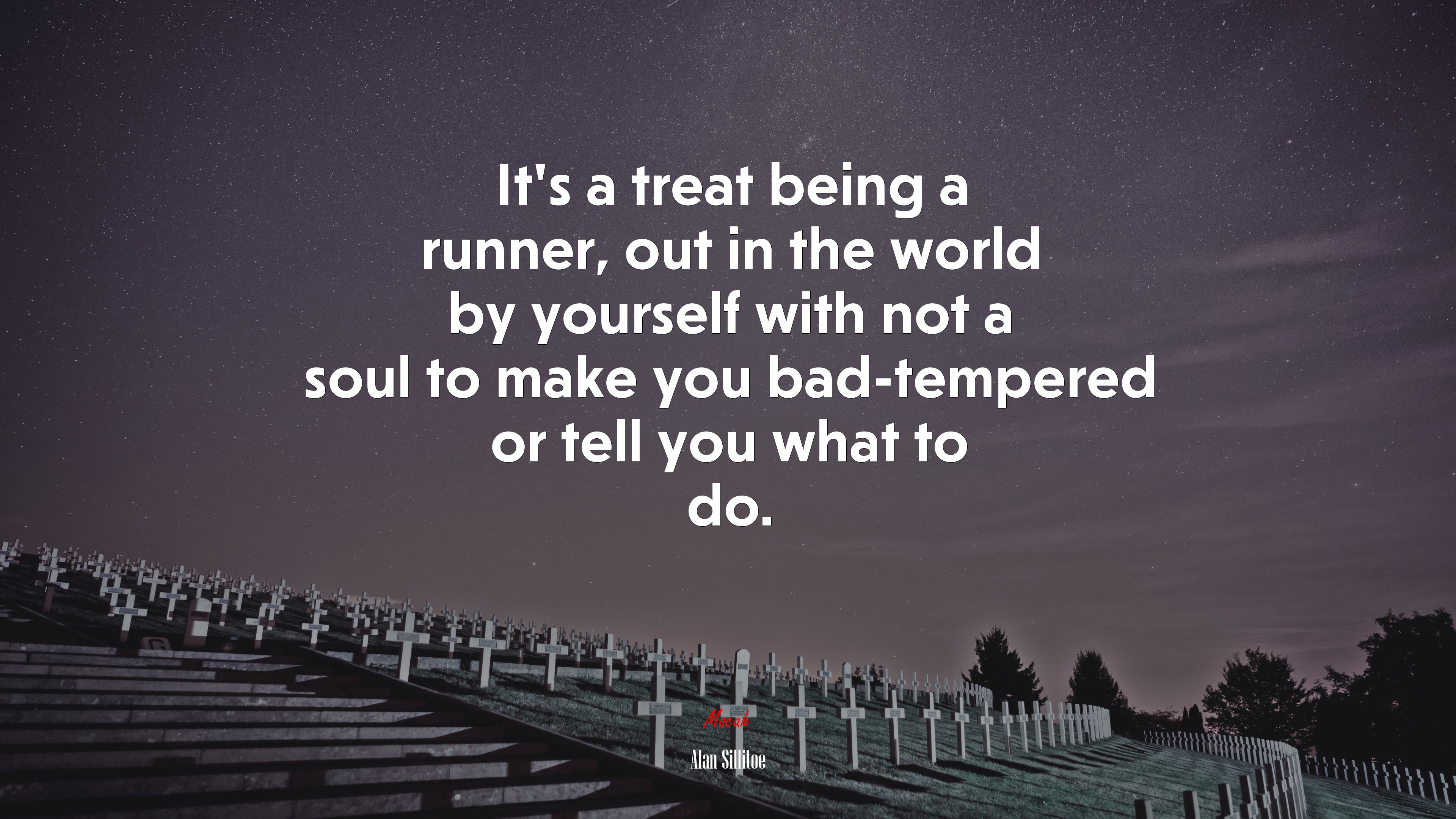 It’s a treat being a runner, out in the world by yourself with not a soul to make you bad-tempered or tell you what to do. | Alan Sillitoe quote HD Wallpaper