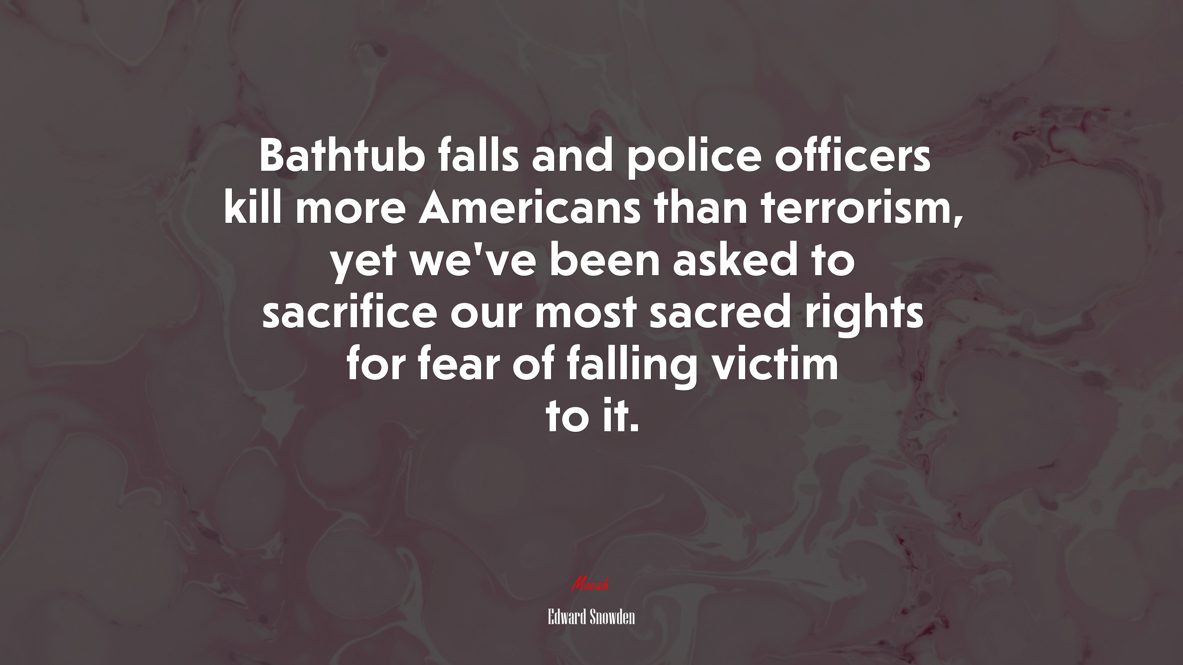 Bathtub falls and police officers kill more Americans than terrorism, yet we’ve been asked to sacrifice our most sacred rights for fear of falling victim to it. | Edward Snowden quote HD Wallpaper