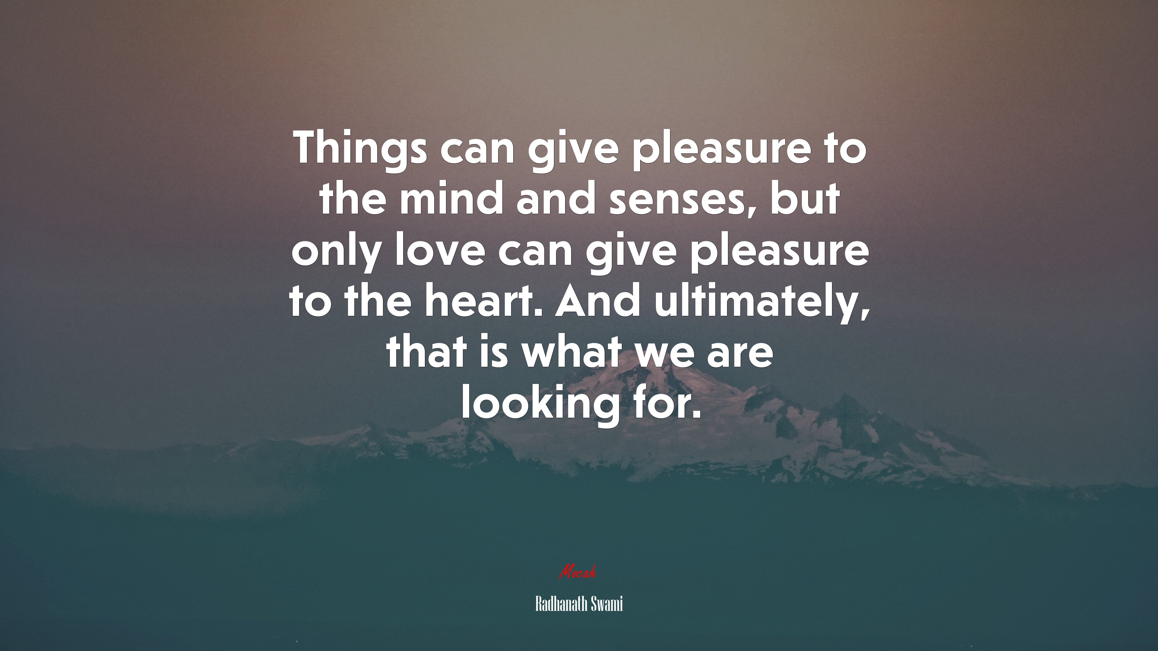 Things can give pleasure to the mind and senses, but only love can give pleasure to the heart. And ultimately, that is what we are looking for. | Radhanath Swami quote HD Wallpaper