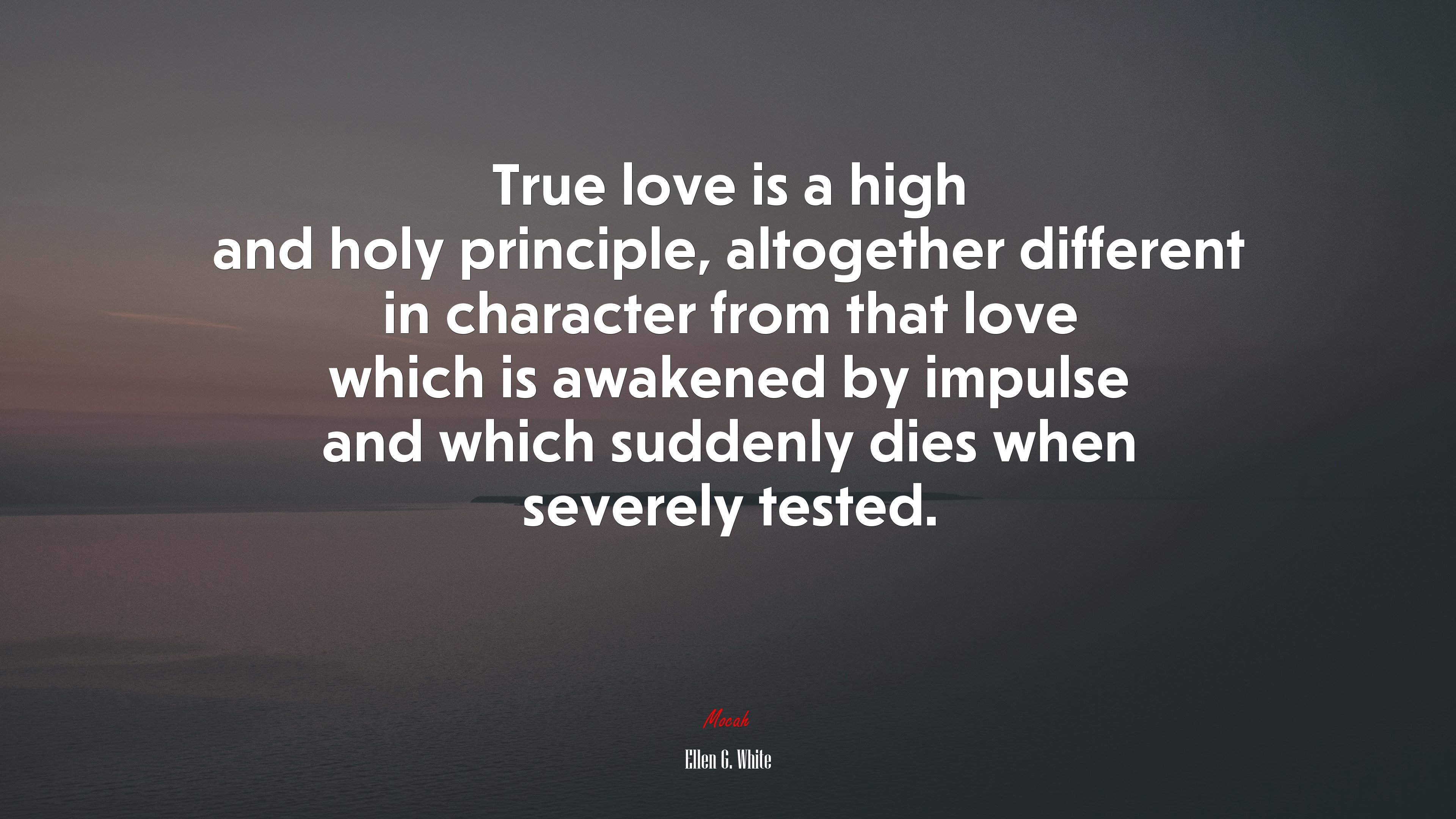 True love is a high and holy principle, altogether different in character from that love which is awakened by impulse and which suddenly dies when severely tested. | Ellen G. White quote HD Wallpaper