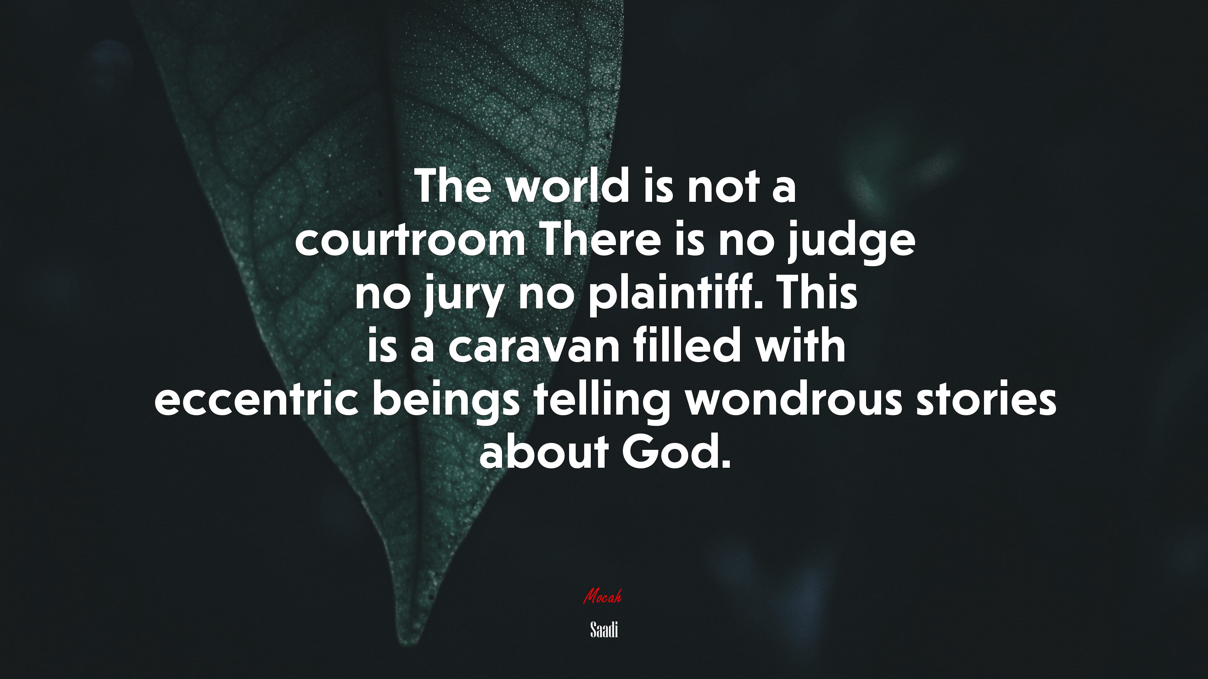 The world is not a courtroom There is no judge no jury no plaintiff. This is a caravan filled with eccentric beings telling wondrous stories about God. | Saadi quote HD Wallpaper
