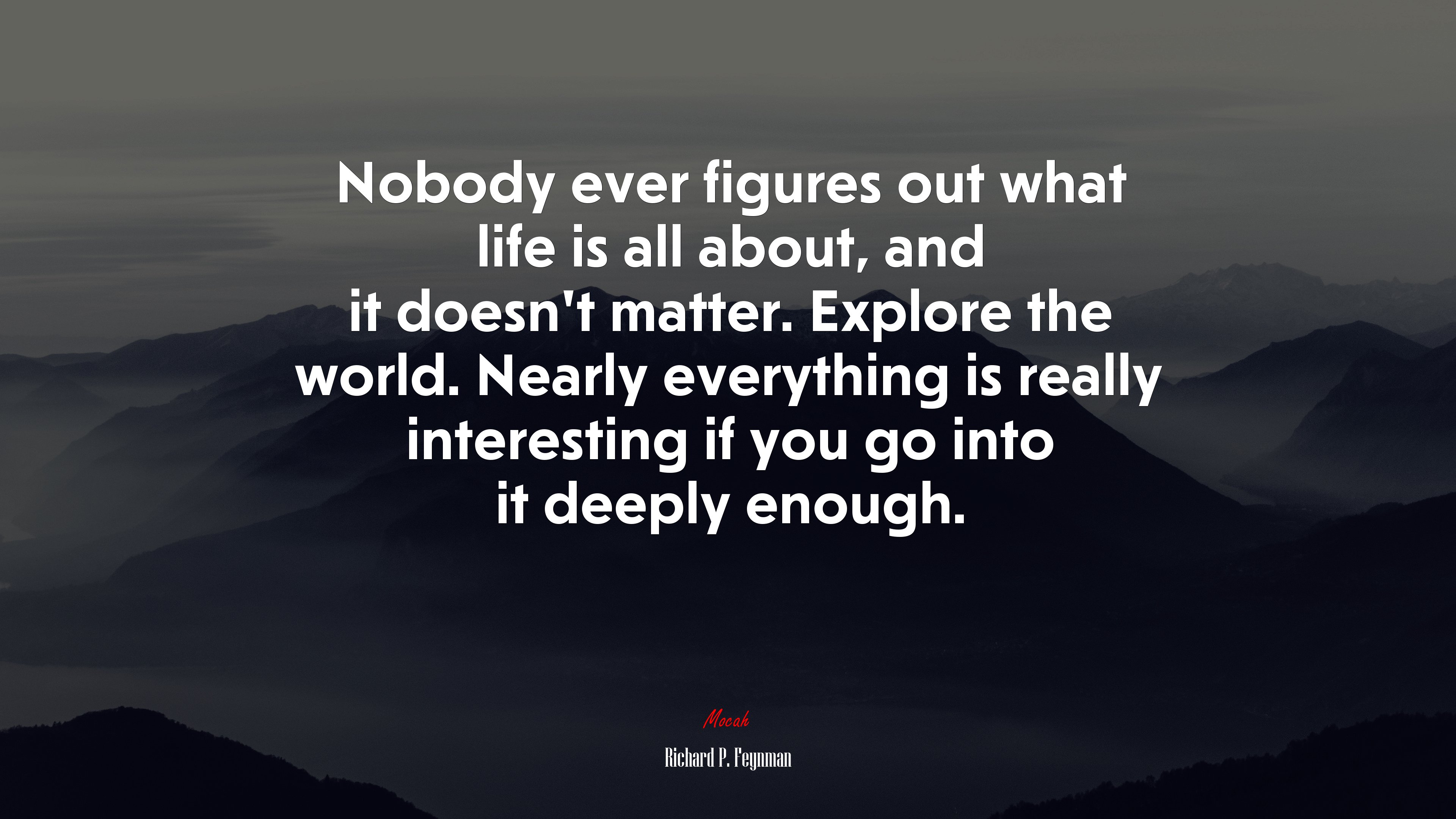 Nobody ever figures out what life is all about, and it doesn’t matter. Explore the world. Nearly everything is really interesting if you go into it deeply enough. | Richard P. Feynman quote HD Wallpaper