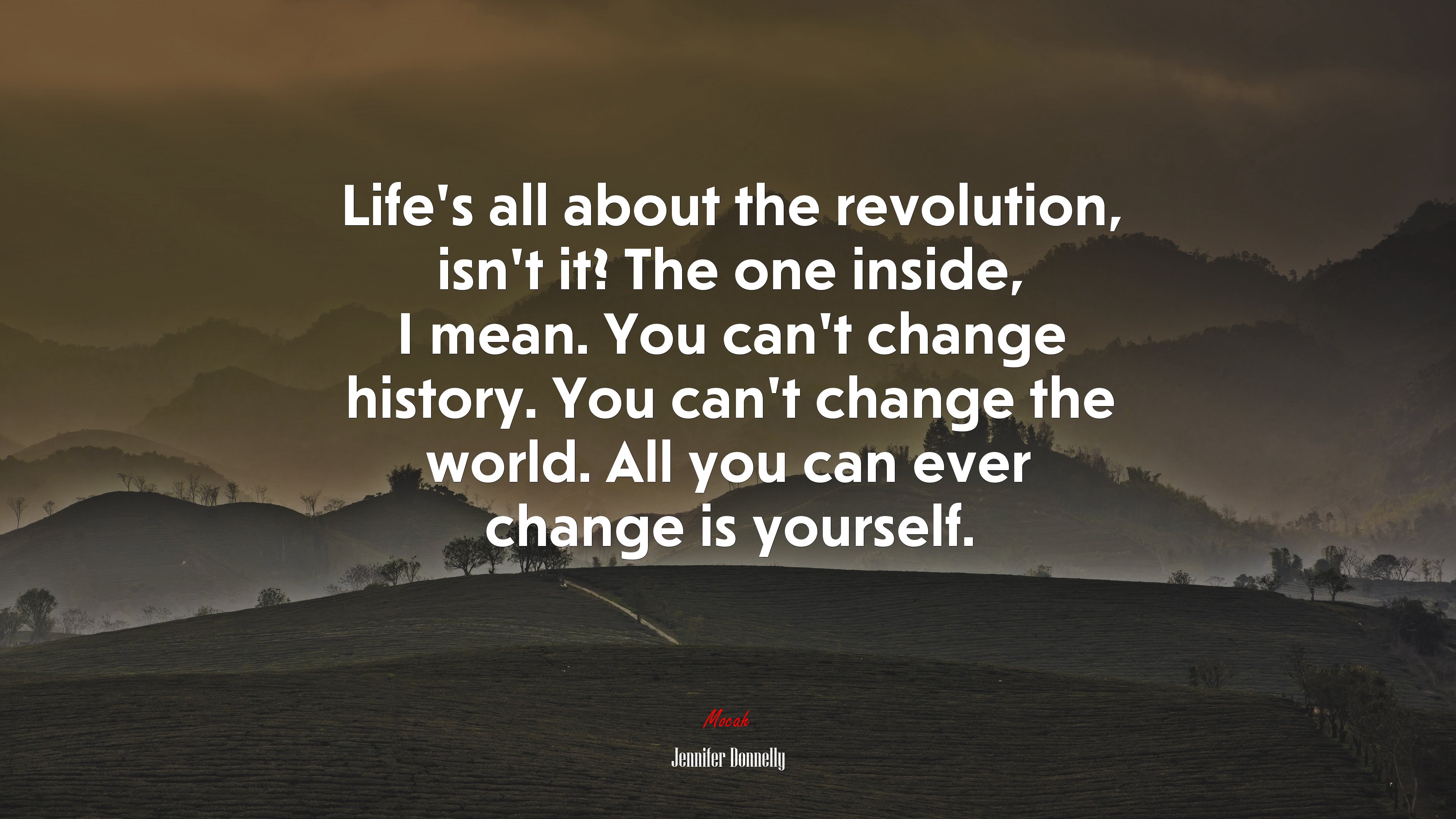 Life’s all about the revolution, isn’t it? The one inside, I mean. You can’t change history. You can’t change the world. All you can ever change is yourself. | Jennifer Donnelly quote HD Wallpaper