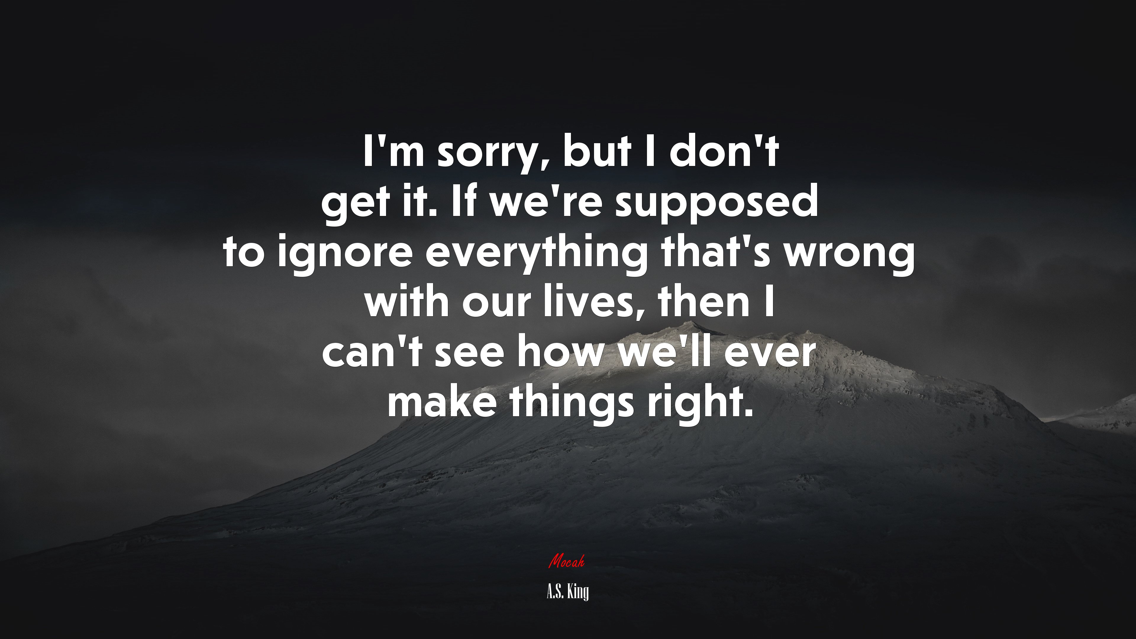 I’m sorry, but I don’t get it. If we’re supposed to ignore everything that’s wrong with our lives, then I can’t see how we’ll ever make things right. | A.S. King quote HD Wallpaper