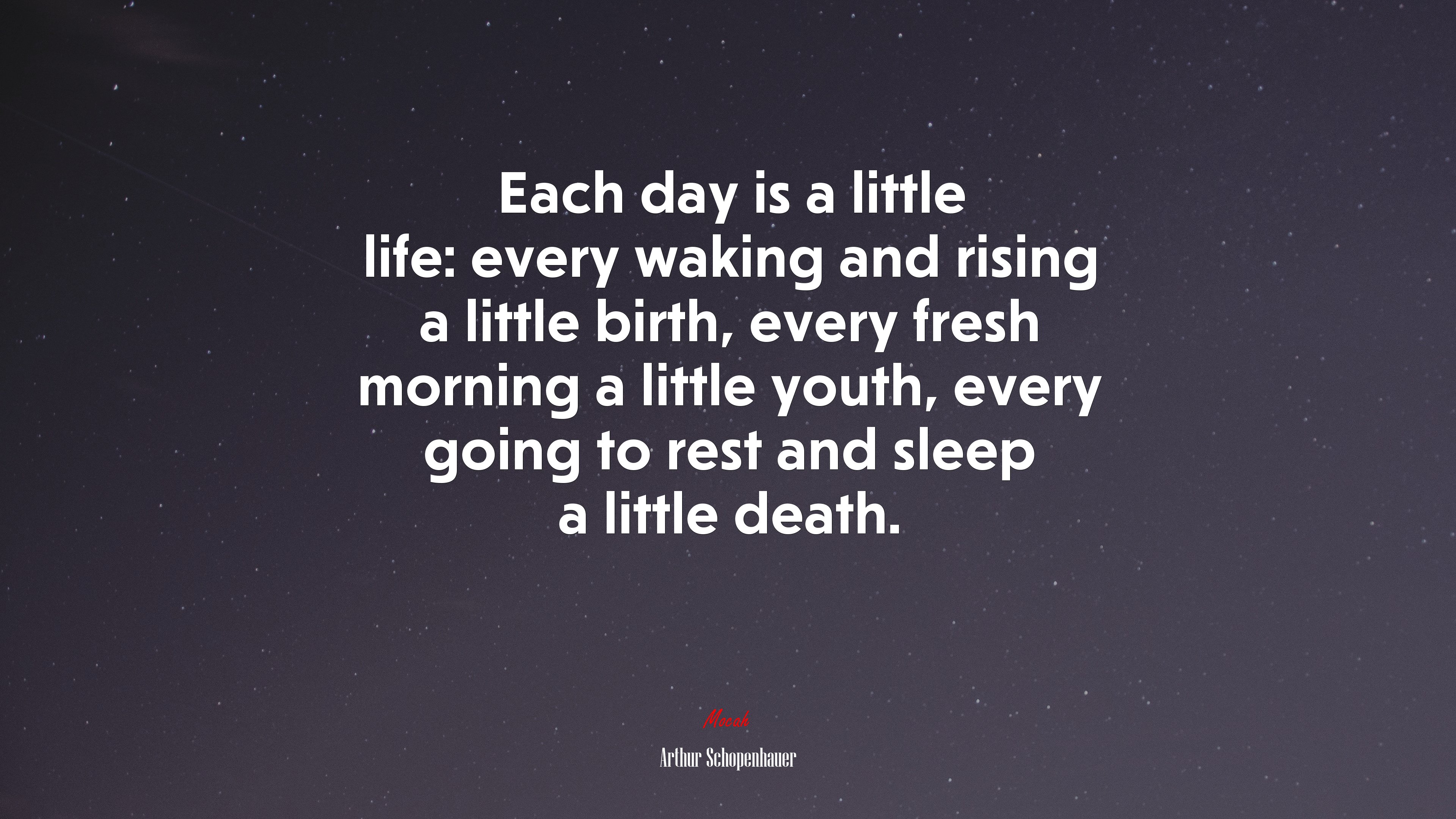 Each day is a little life: every waking and rising a little birth, every fresh morning a little youth, every going to rest and sleep a little death. | Arthur Schopenhauer quote HD Wallpaper