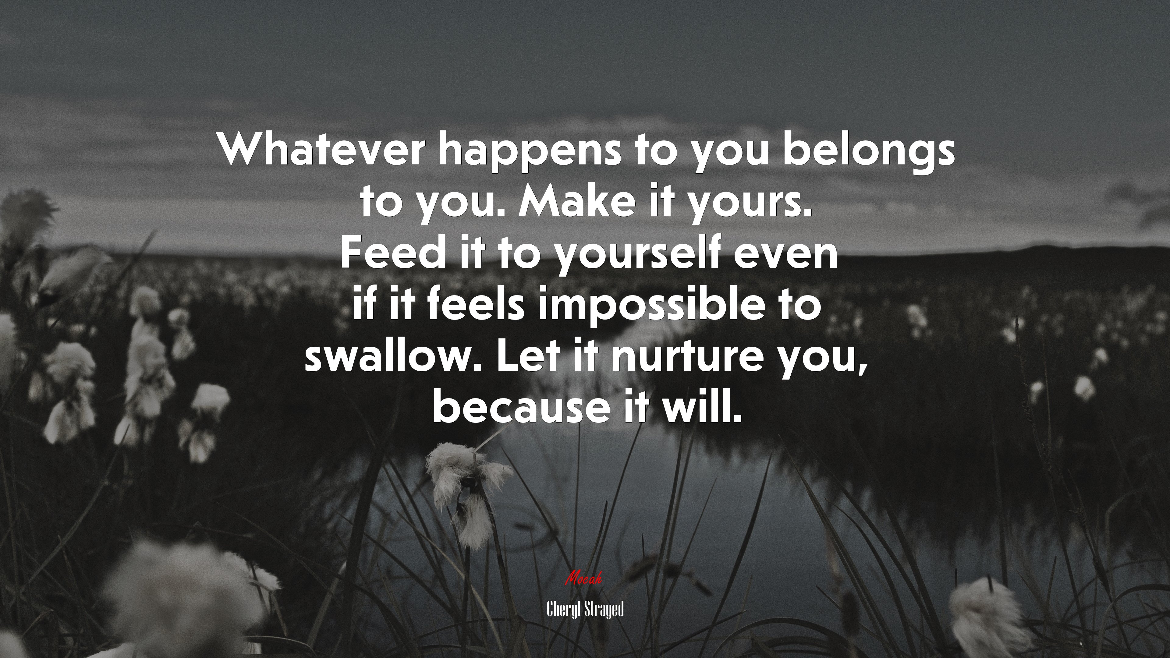 Whatever happens to you belongs to you. Make it yours. Feed it to yourself even if it feels impossible to swallow. Let it nurture you, because it will. | Cheryl Strayed quote HD Wallpaper