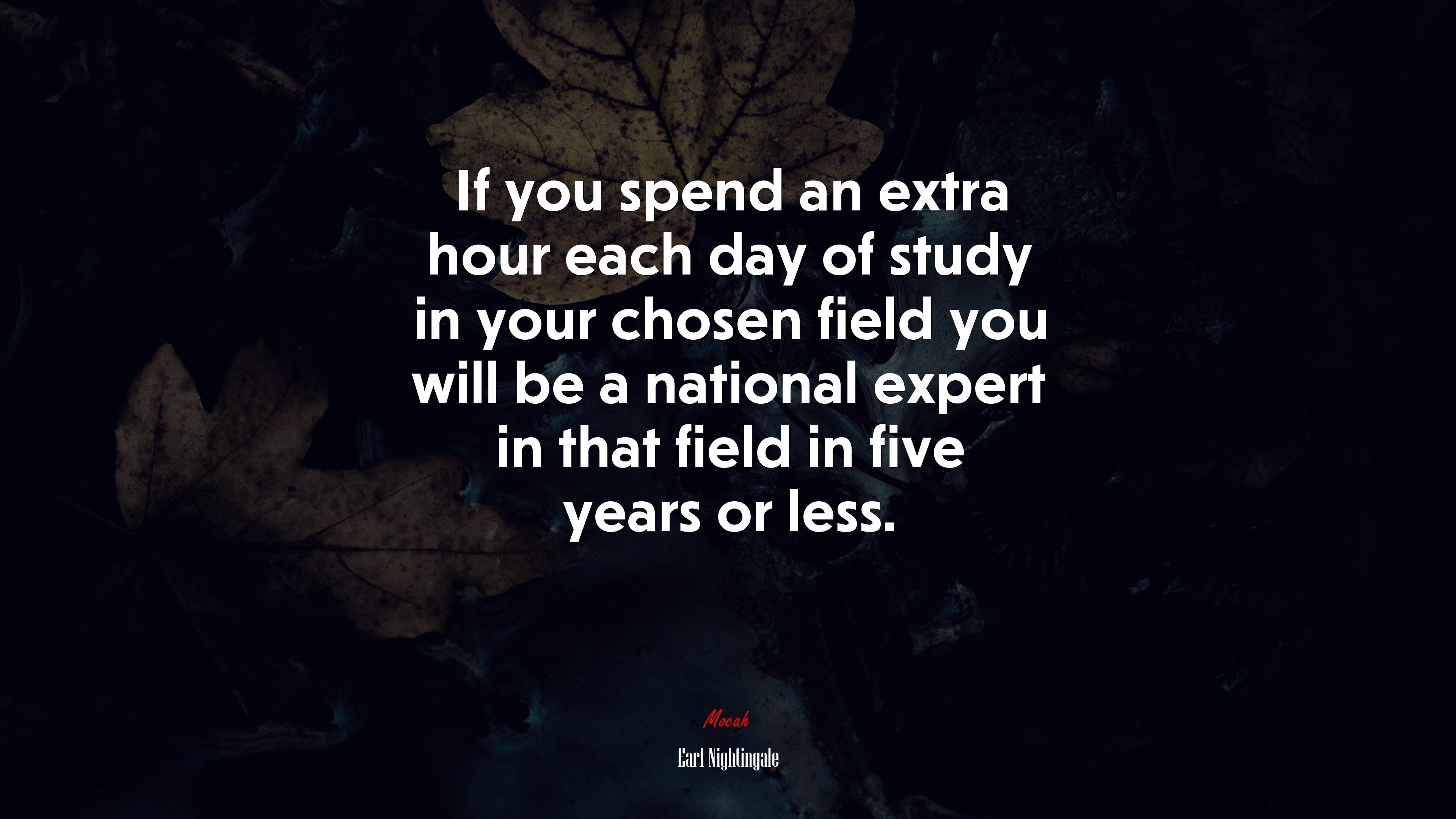 If you spend an extra hour each day of study in your chosen field you will be a national expert in that field in five years or less. | Earl Nightingale quote HD Wallpaper