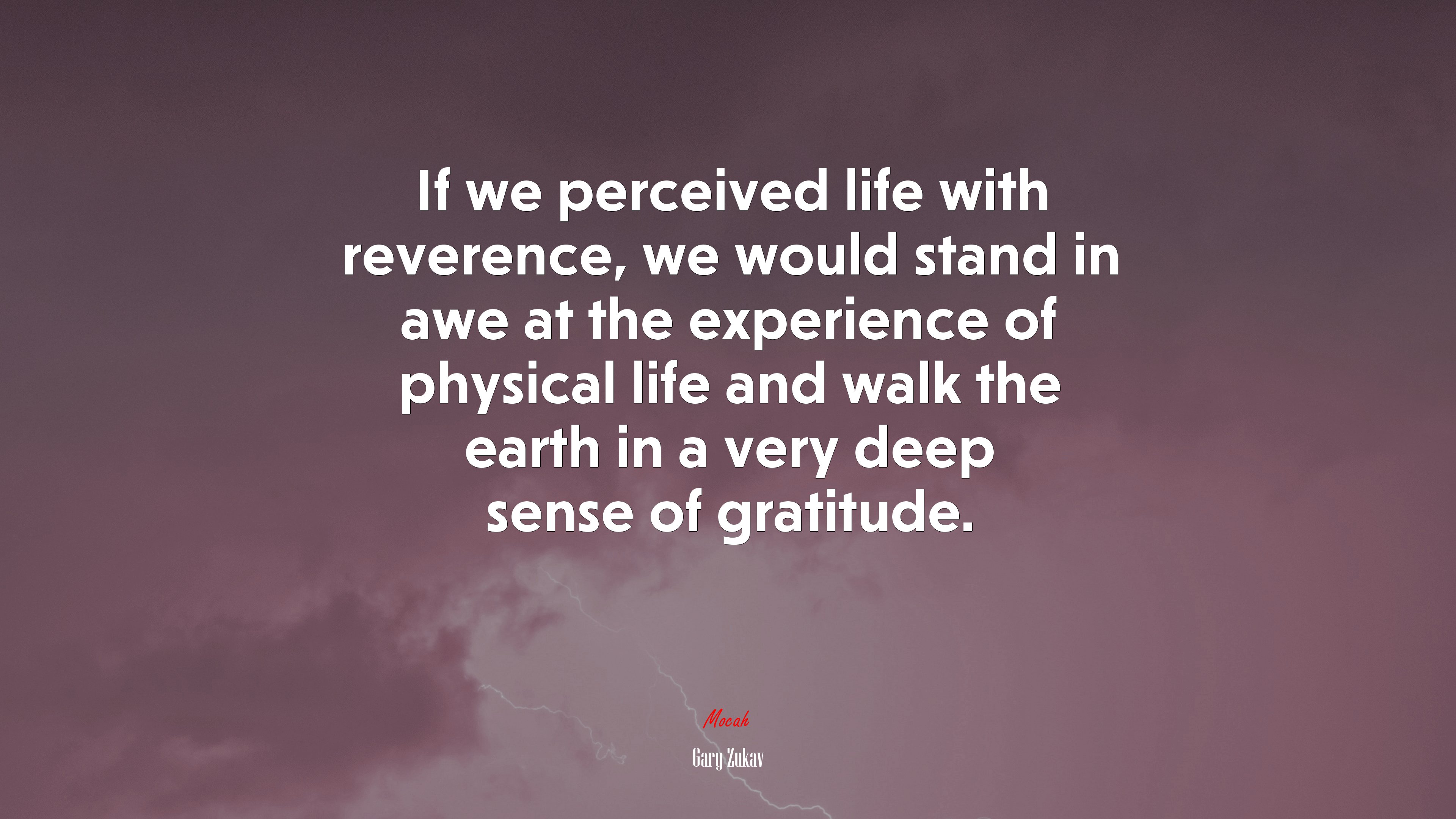 If we perceived life with reverence, we would stand in awe at the experience of physical life and walk the earth in a very deep sense of gratitude. | Gary Zukav quote HD Wallpaper