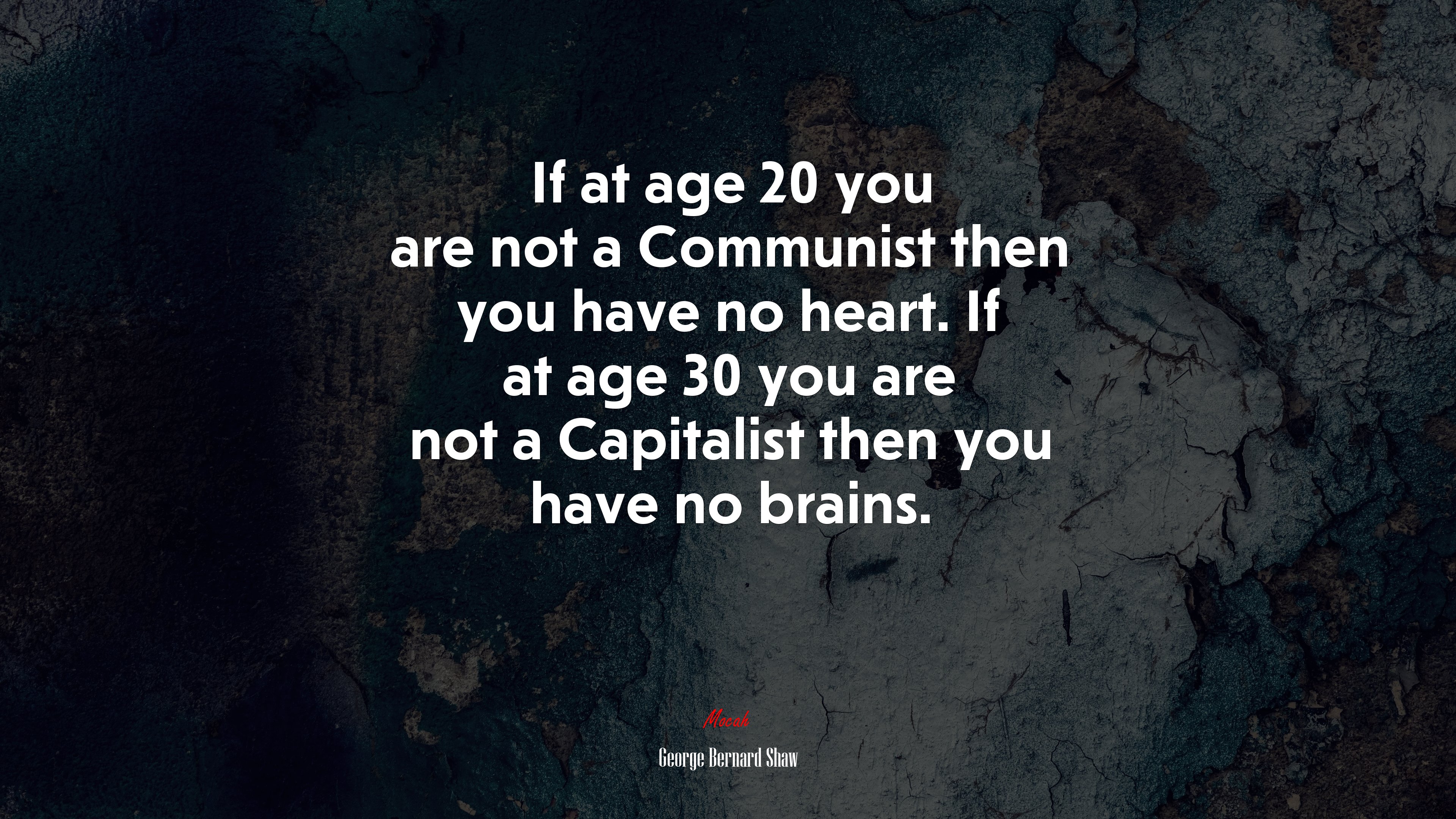 If at age 20 you are not a Communist then you have no heart. If at age 30 you are not a Capitalist then you have no brains. | George Bernard Shaw quote HD Wallpaper