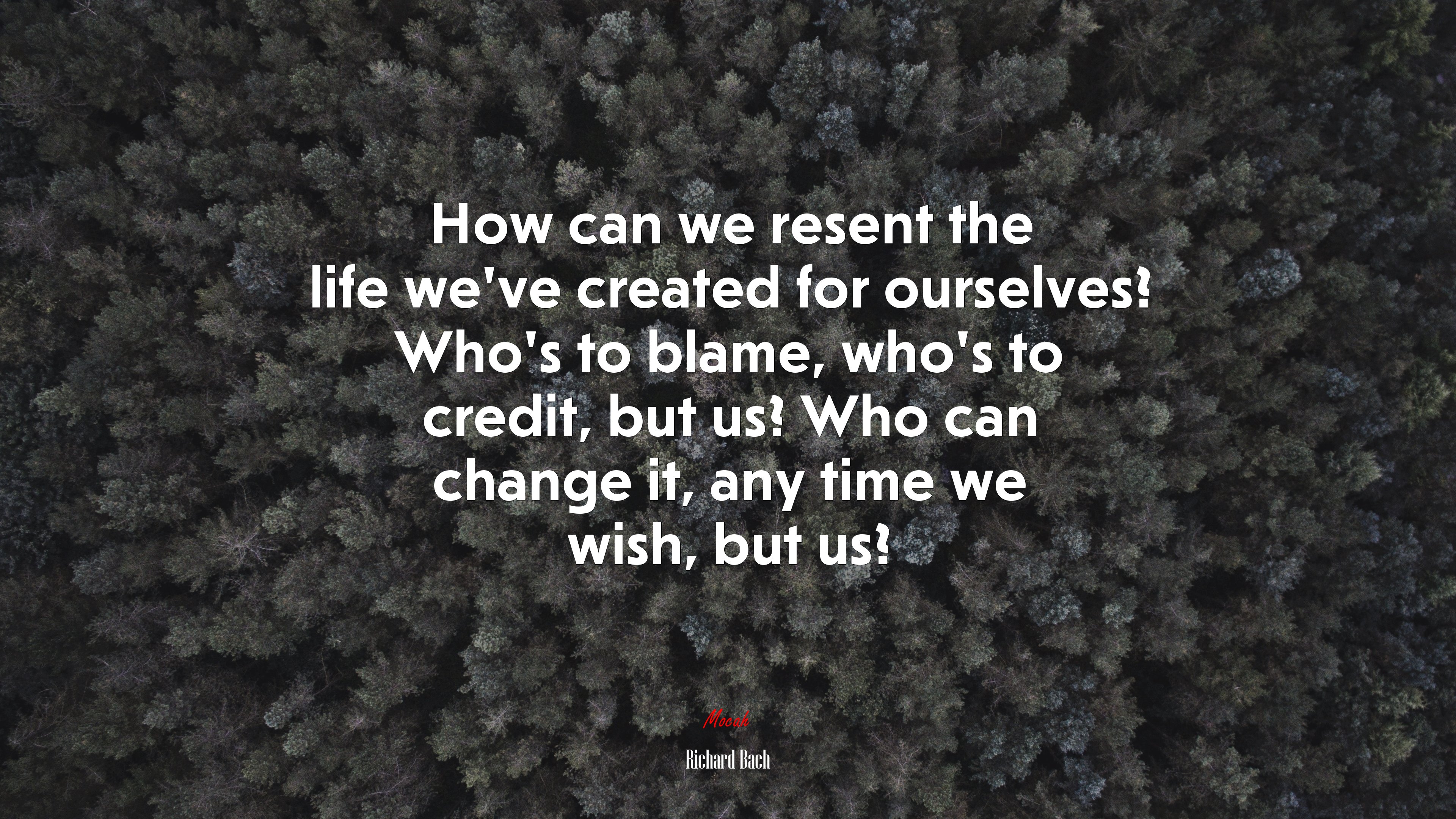 How can we resent the life we’ve created for ourselves? Who’s to blame, who’s to credit, but us? Who can change it, any time we wish, but us? | Richard Bach quote HD Wallpaper
