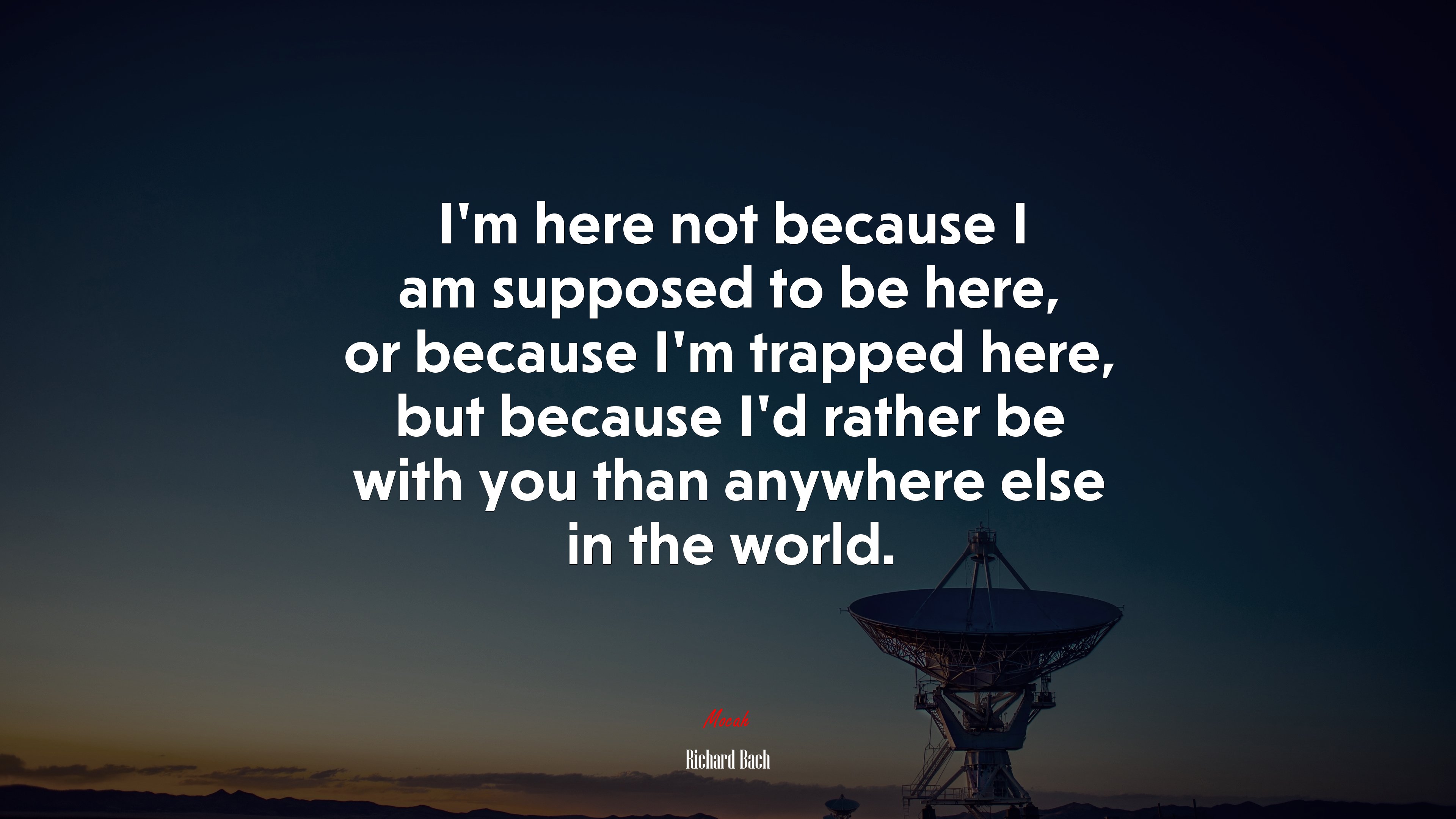 I’m here not because I am supposed to be here, or because I’m trapped here, but because I’d rather be with you than anywhere else in the world. | Richard Bach quote HD Wallpaper