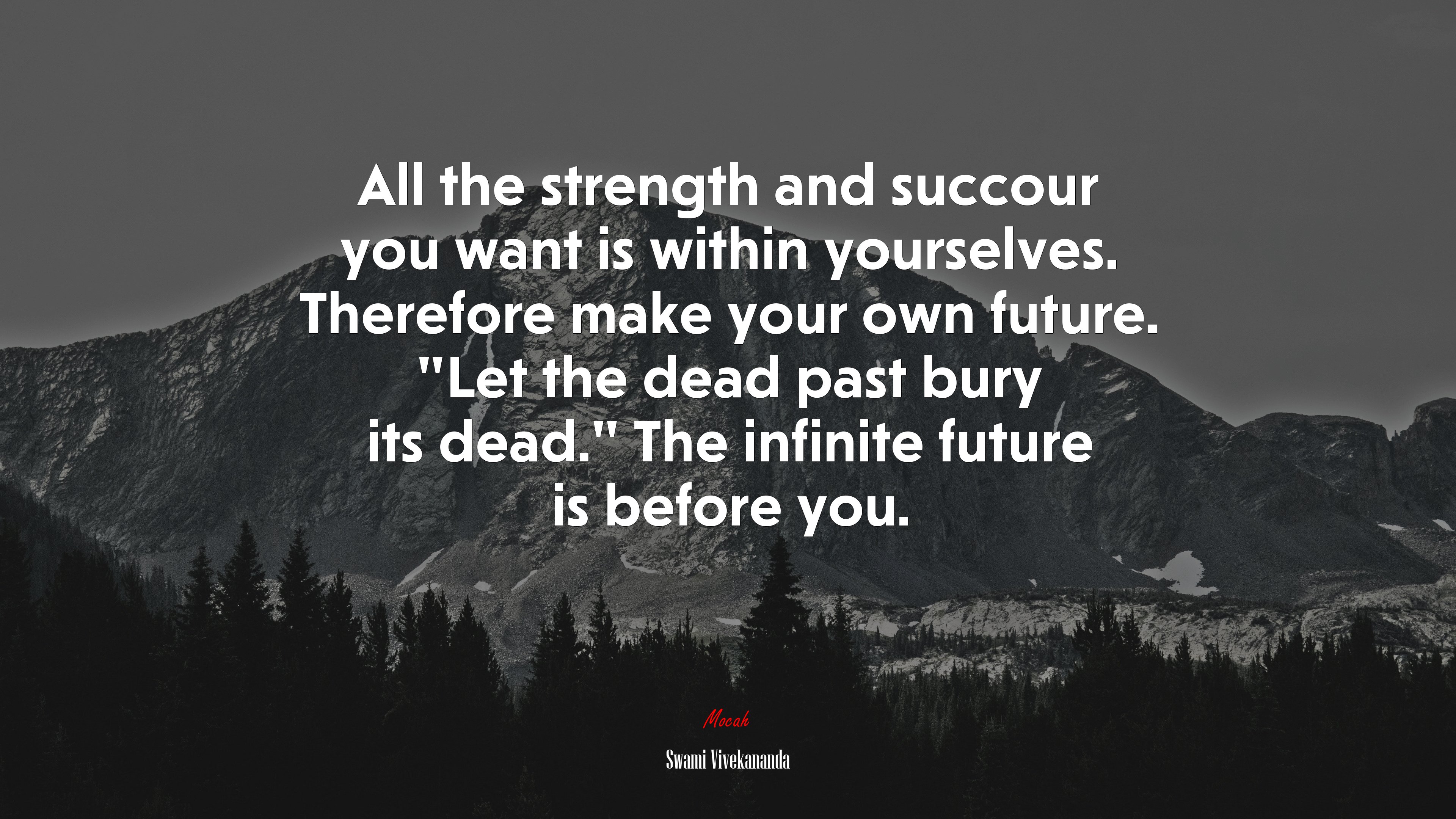 All the strength and succour you want is within yourselves. Therefore make your own future. “Let the dead past bury its dead.” The infinite future is before you. | Swami Vivekananda quote HD Wallpaper