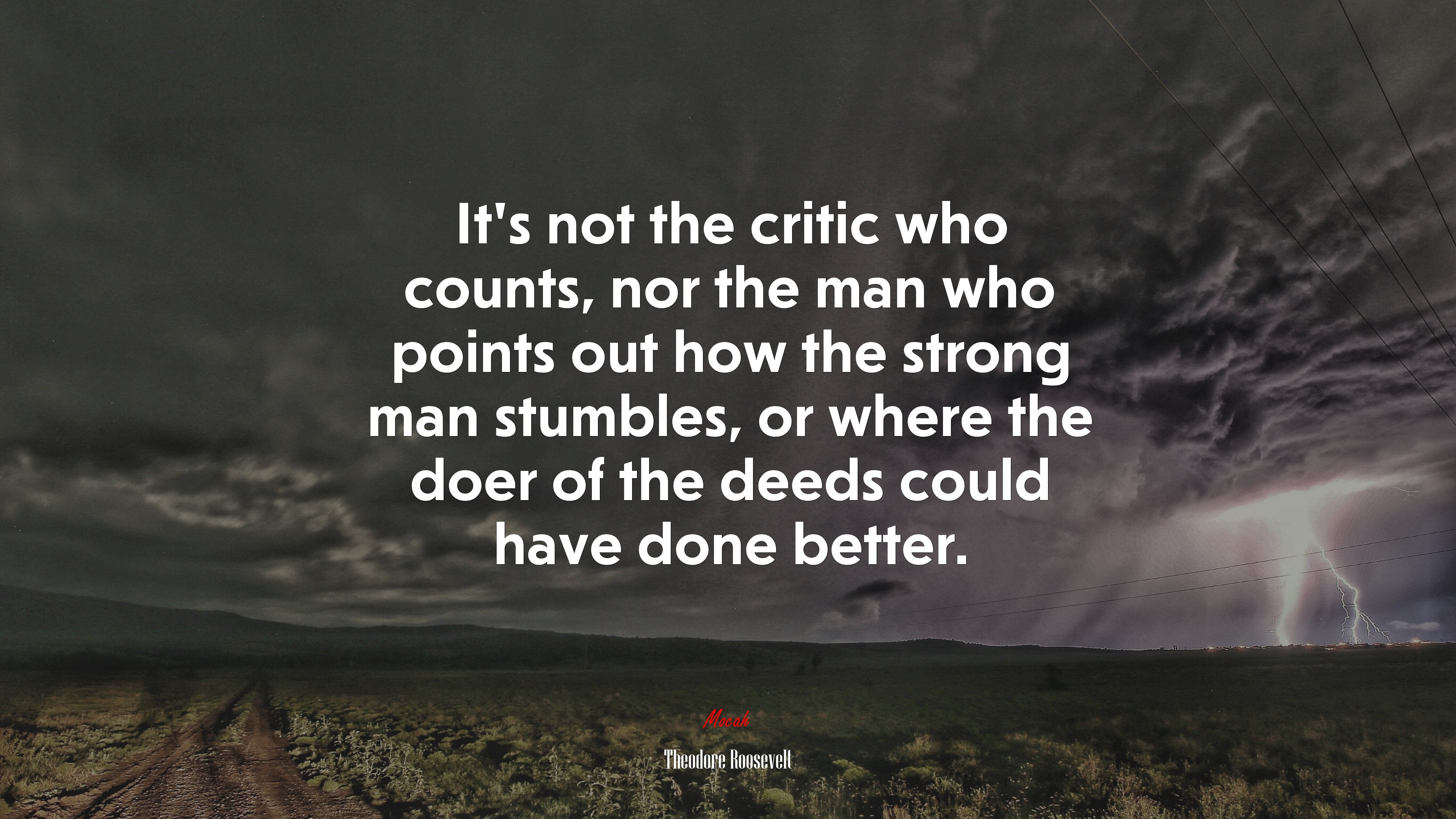 It’s not the critic who counts, nor the man who points out how the strong man stumbles, or where the doer of the deeds could have done better. | Theodore Roosevelt quote HD Wallpaper
