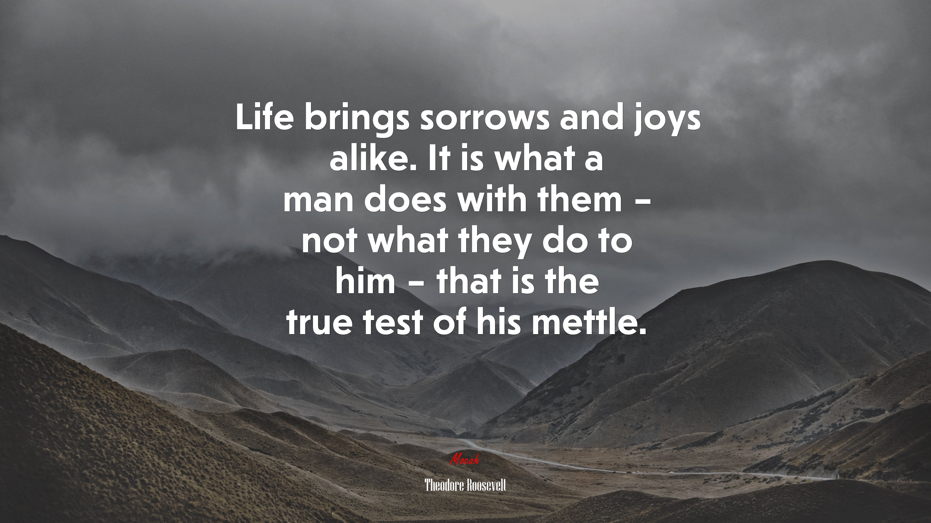 Life brings sorrows and joys alike. It is what a man does with them – not what they do to him – that is the true test of his mettle. | Theodore Roosevelt quote HD Wallpaper