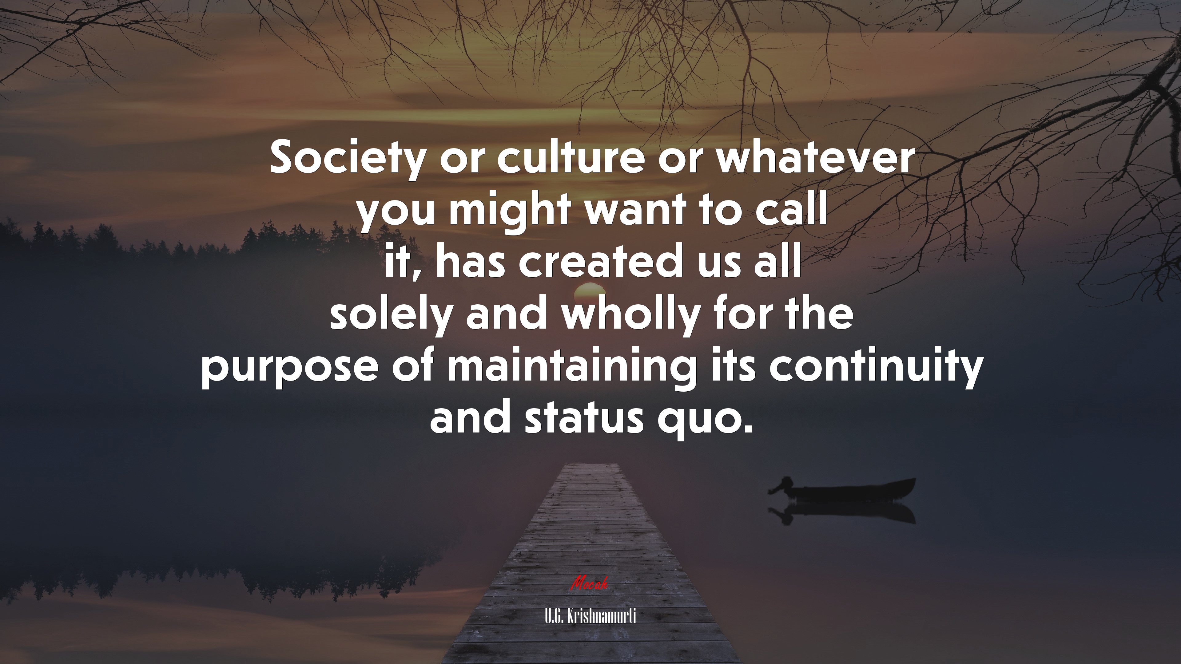 Society or culture or whatever you might want to call it, has created us all solely and wholly for the purpose of maintaining its continuity and status quo. | U.G. Krishnamurti quote HD Wallpaper