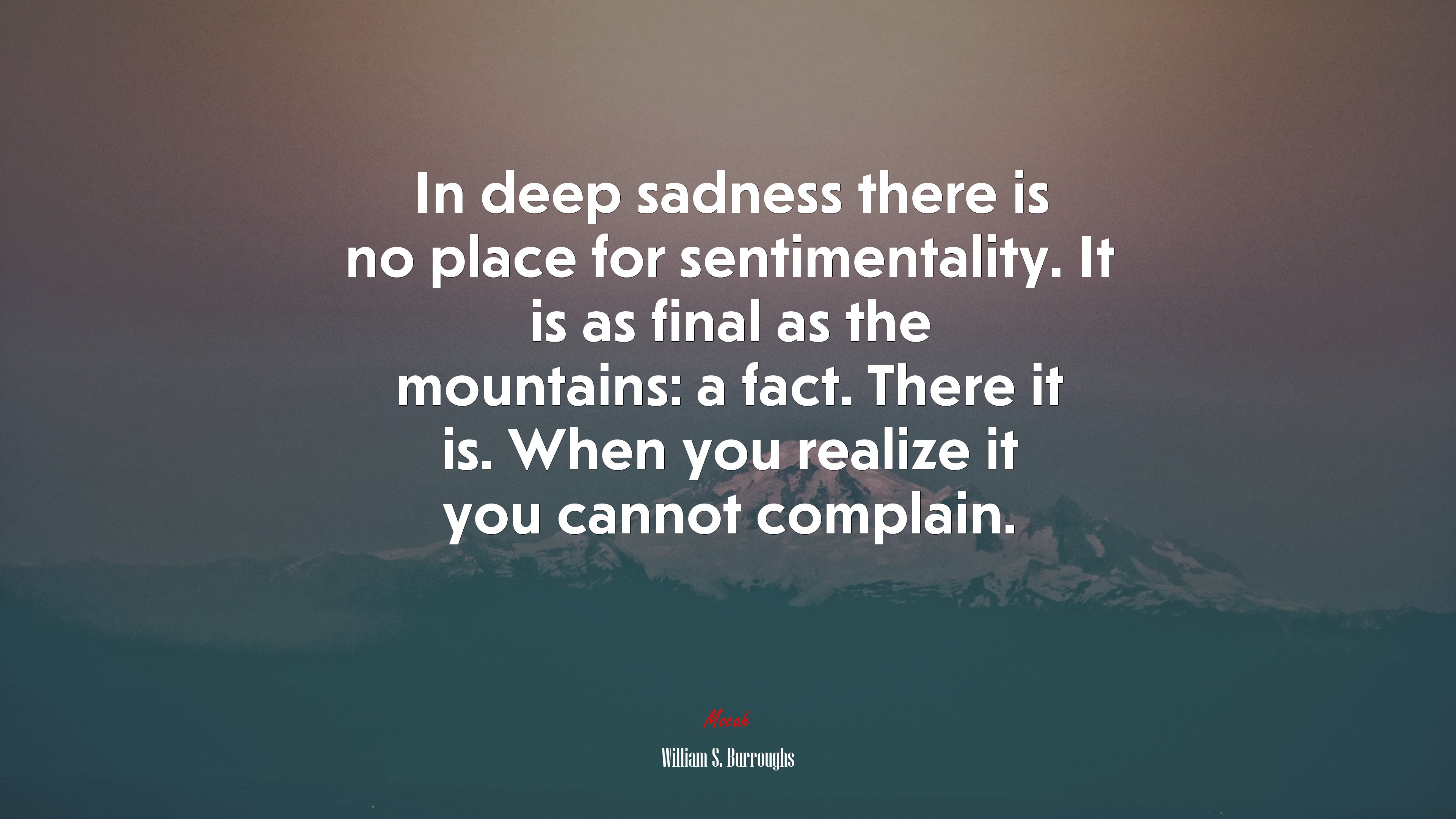 In deep sadness there is no place for sentimentality. It is as final as the mountains: a fact. There it is. When you realize it you cannot complain. | William S. Burroughs quote HD Wallpaper