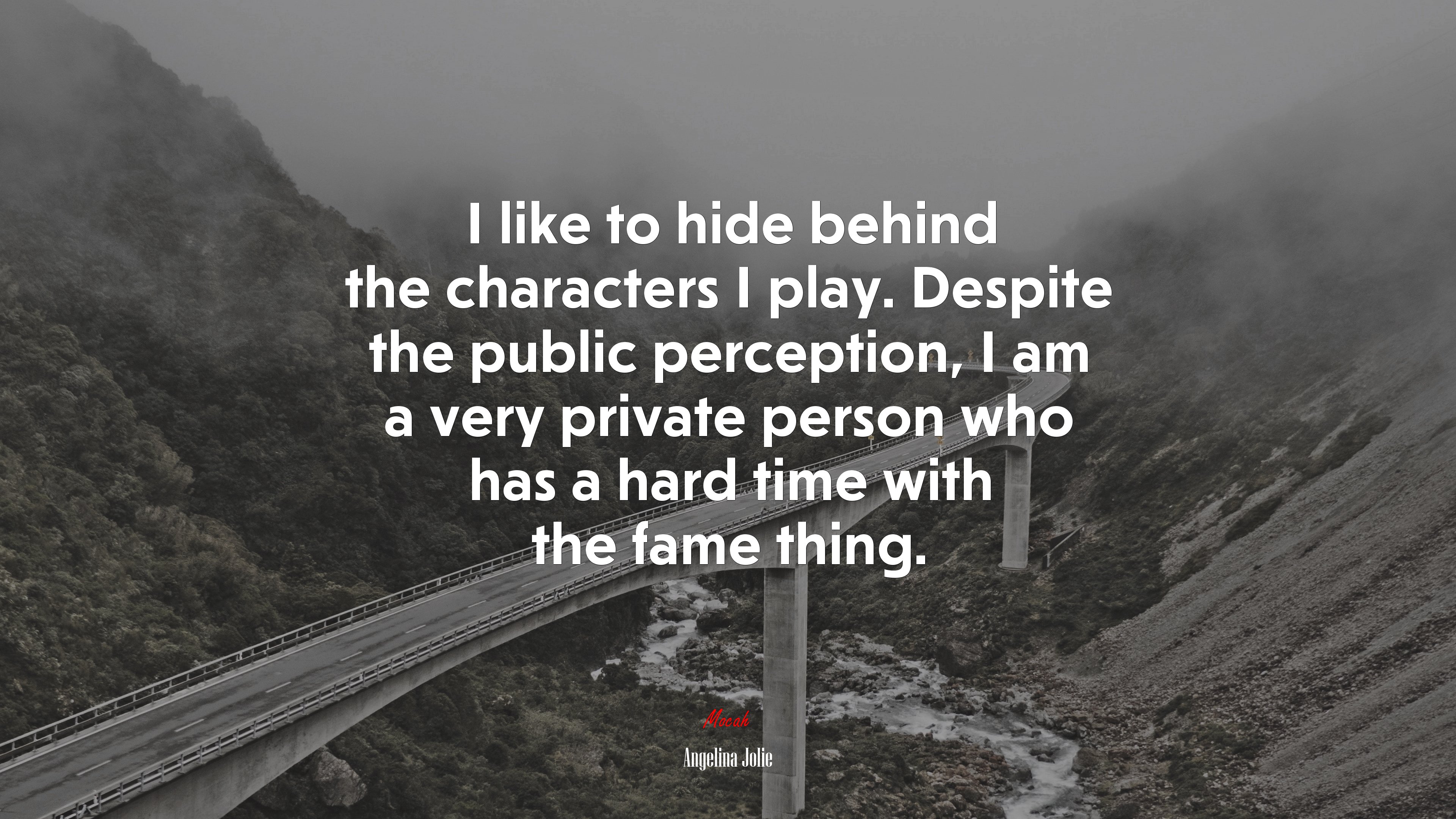 I like to hide behind the characters I play. Despite the public perception, I am a very private person who has a hard time with the fame thing. | Angelina Jolie quote HD Wallpaper
