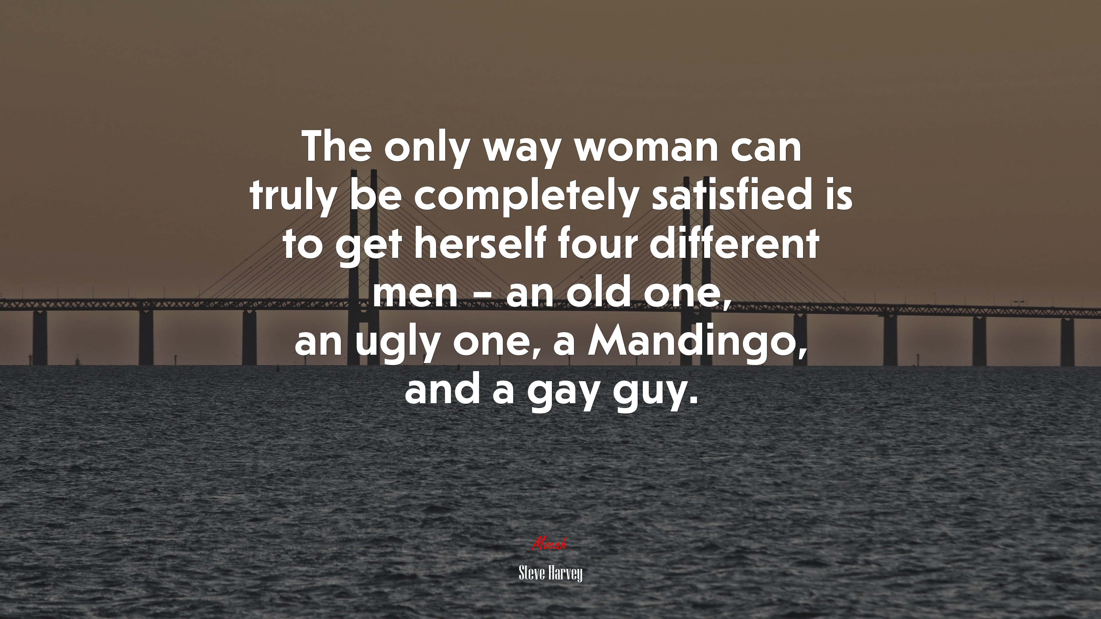 The only way woman can truly be completely satisfied is to get herself four different men – an old one, an ugly one, a Mandingo, and a gay guy. | Steve Harvey quote HD Wallpaper