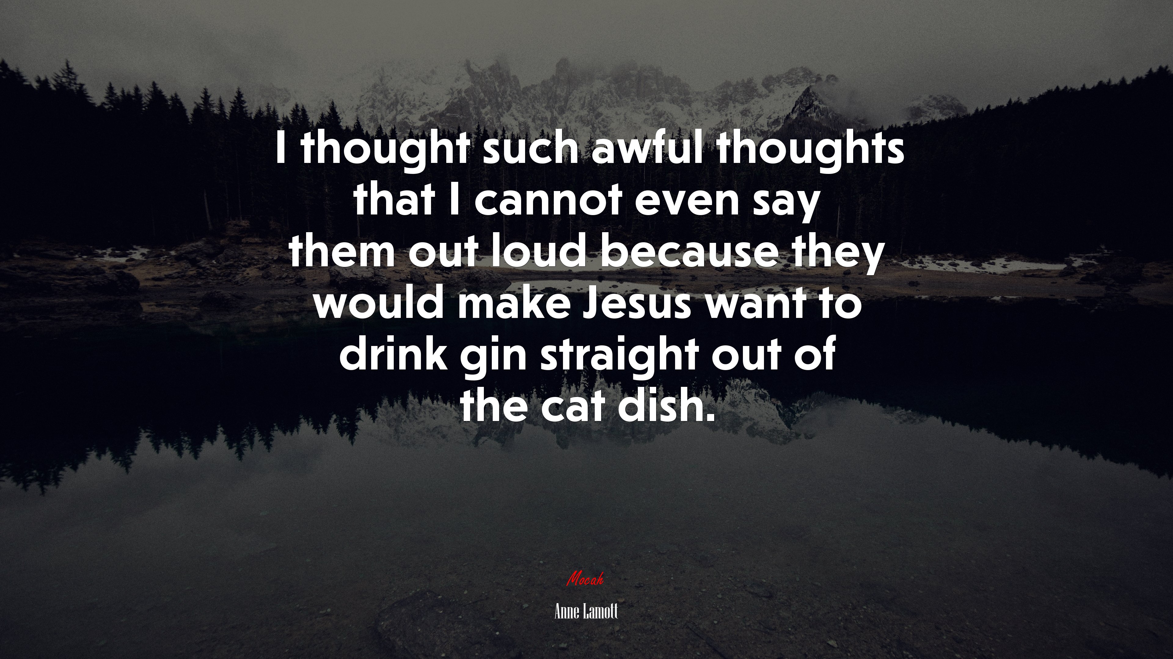 I thought such awful thoughts that I cannot even say them out loud because they would make Jesus want to drink gin straight out of the cat dish. | Anne Lamott quote HD Wallpaper
