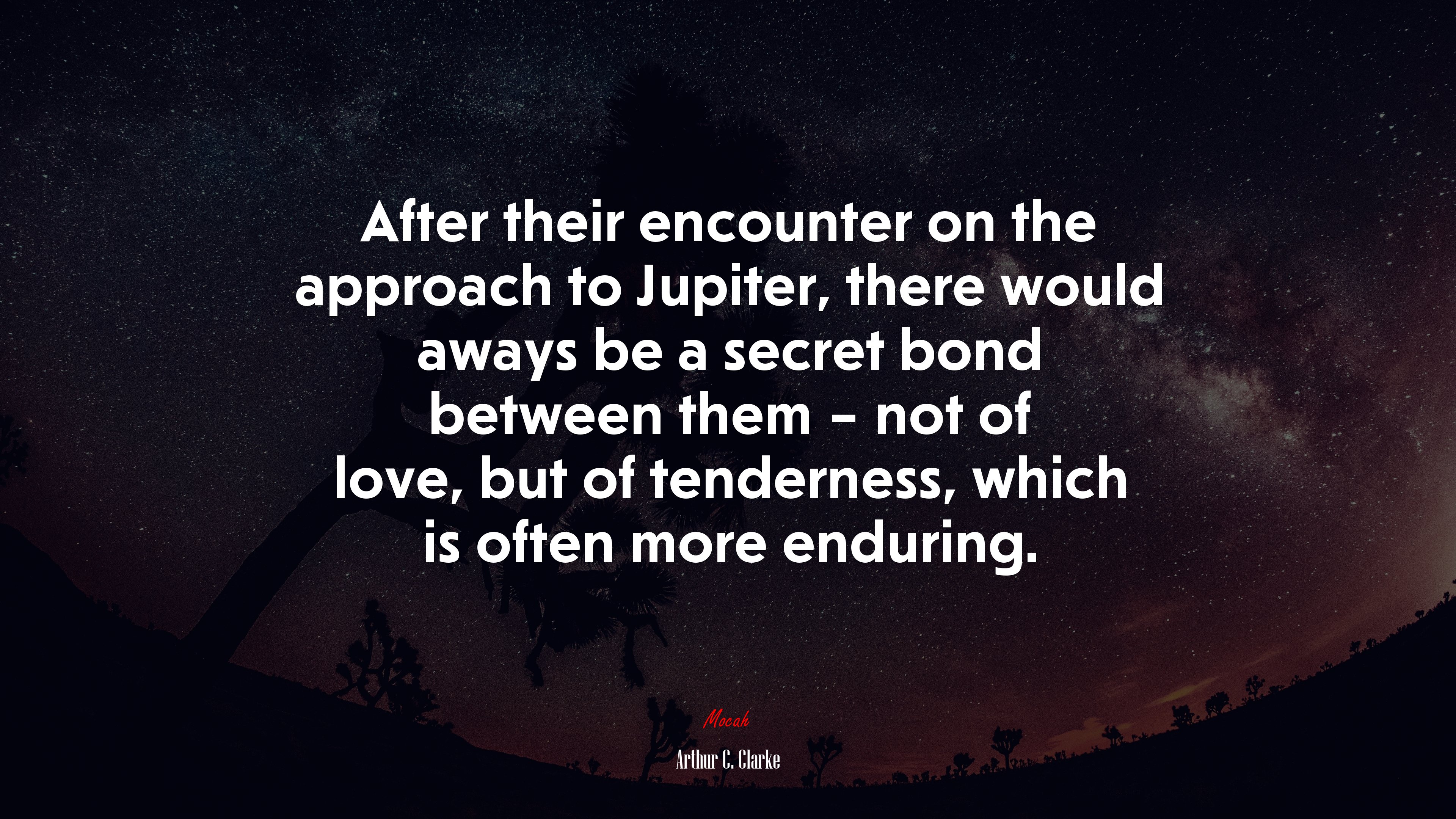 After their encounter on the approach to Jupiter, there would aways be a secret bond between them – not of love, but of tenderness, which is often more enduring. | Arthur C. Clarke quote HD Wallpaper