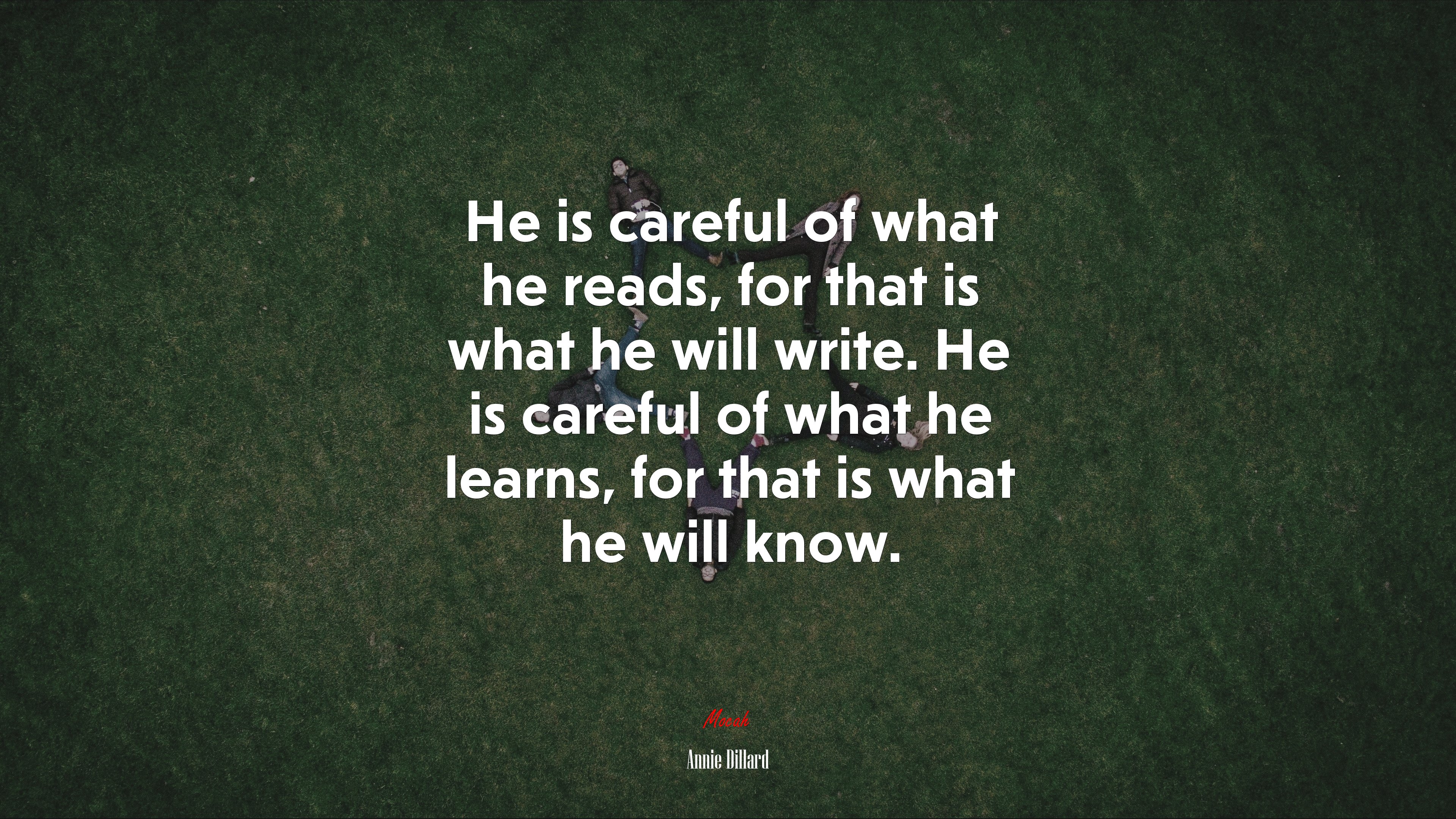 He is careful of what he reads, for that is what he will write. He is careful of what he learns, for that is what he will know. | Annie Dillard quote HD Wallpaper