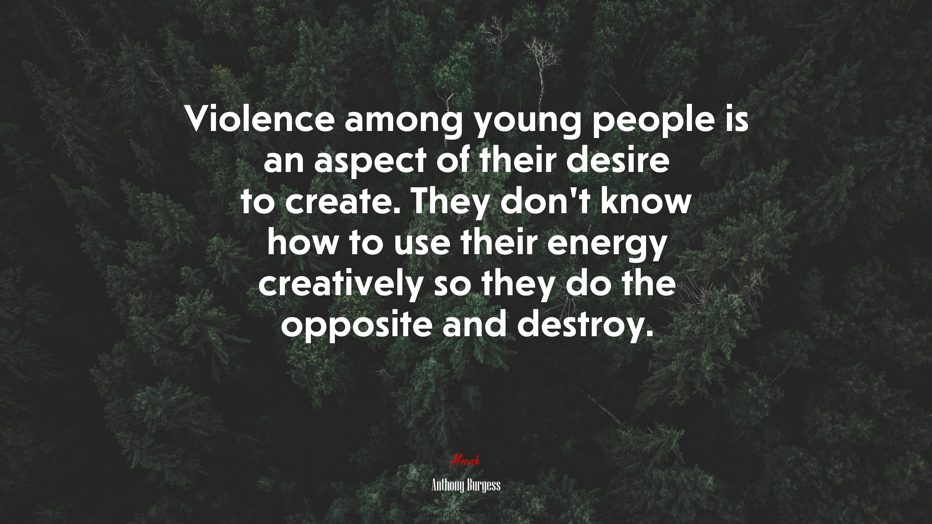 Violence among young people is an aspect of their desire to create. They don’t know how to use their energy creatively so they do the opposite and destroy. | Anthony Burgess quote HD Wallpaper