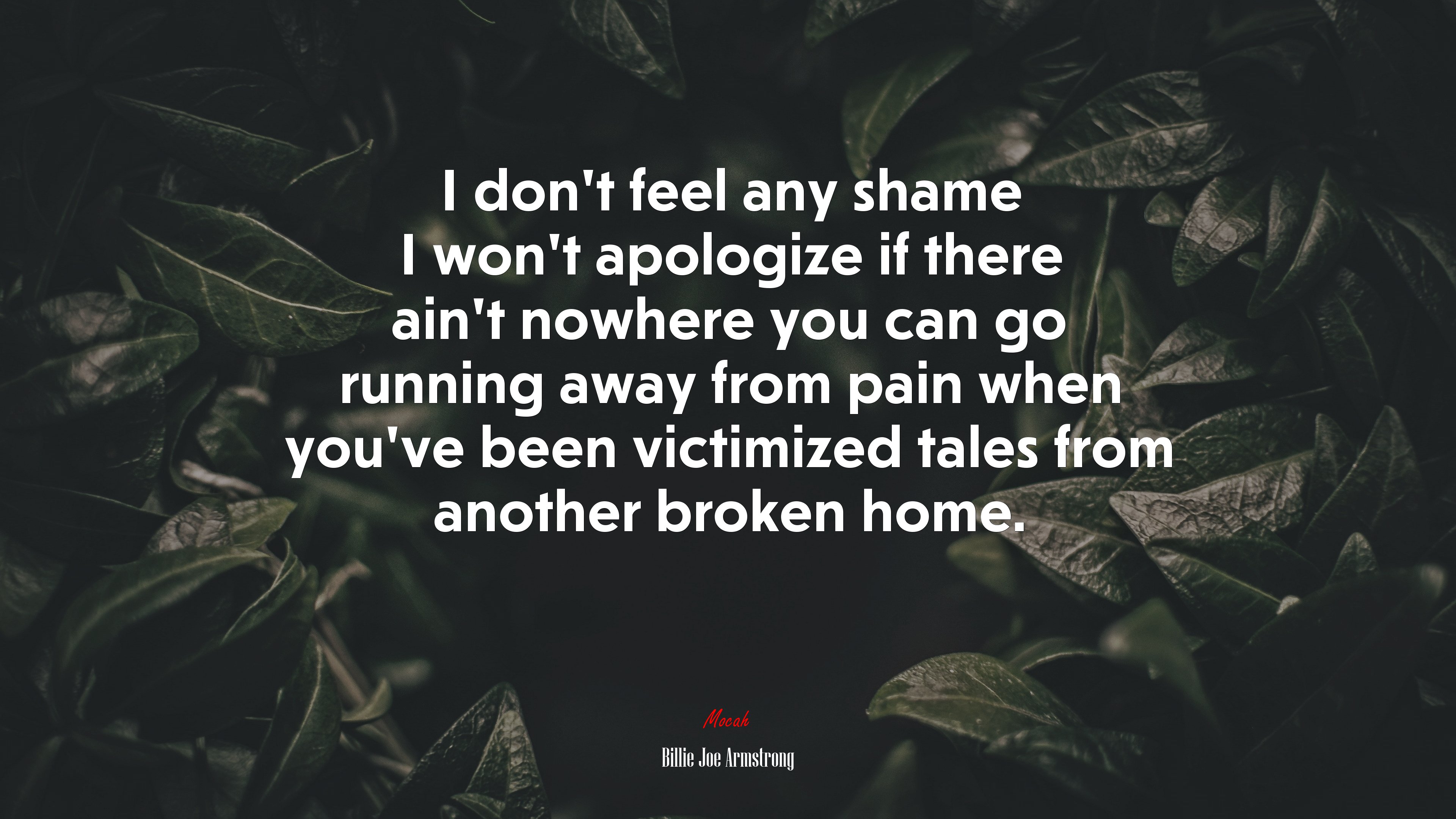 I don’t feel any shame I won’t apologize if there ain’t nowhere you can go running away from pain when you’ve been victimized tales from another broken home. | Billie Joe Armstrong quote HD Wallpaper