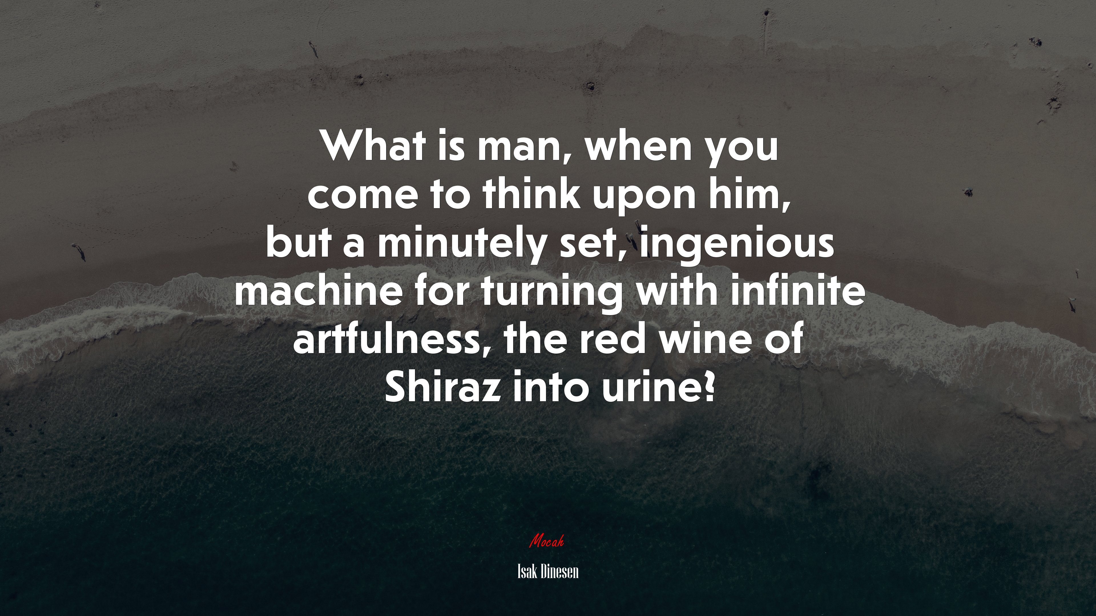 What is man, when you come to think upon him, but a minutely set, ingenious machine for turning with infinite artfulness, the red wine of Shiraz into urine? | Isak Dinesen quote HD Wallpaper