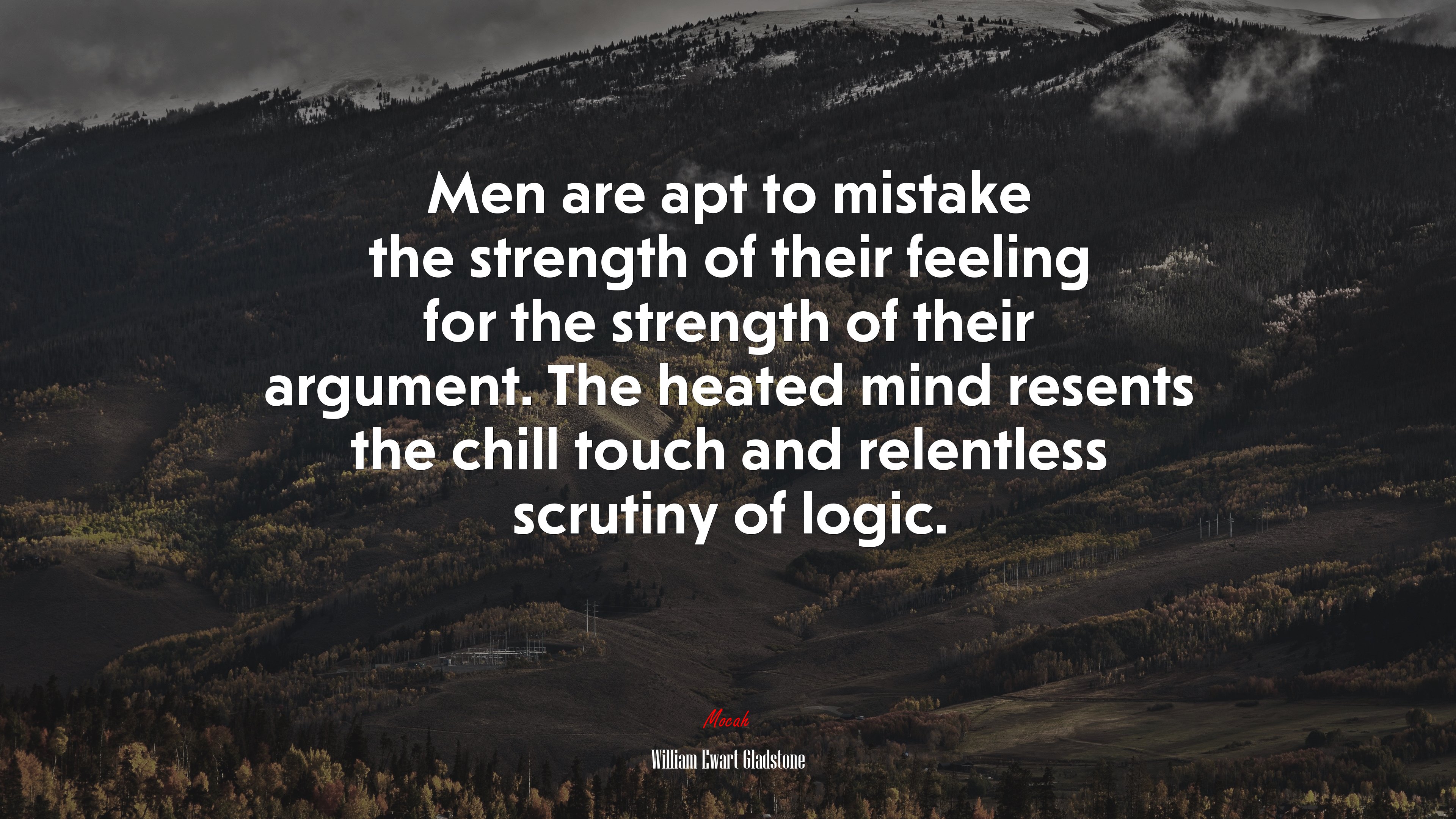 Men are apt to mistake the strength of their feeling for the strength of their argument. The heated mind resents the chill touch and relentless scrutiny of logic. | William Ewart Gladstone quote HD Wallpaper